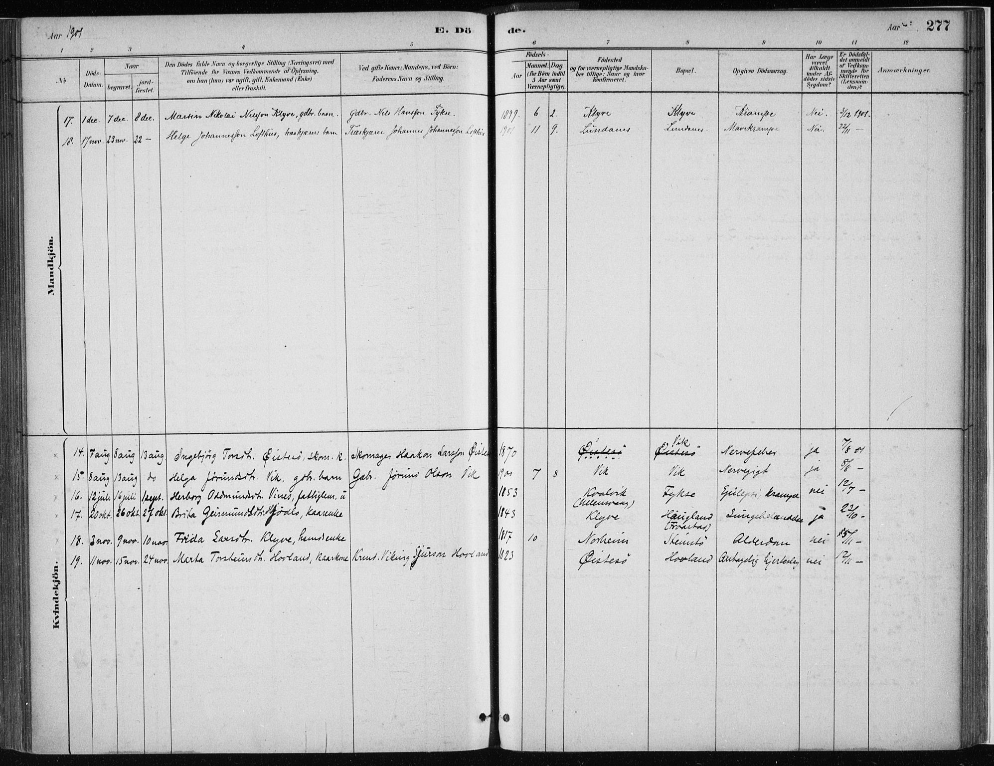 Kvam sokneprestembete, SAB/A-76201/H/Haa: Parish register (official) no. C  1, 1880-1906, p. 277
