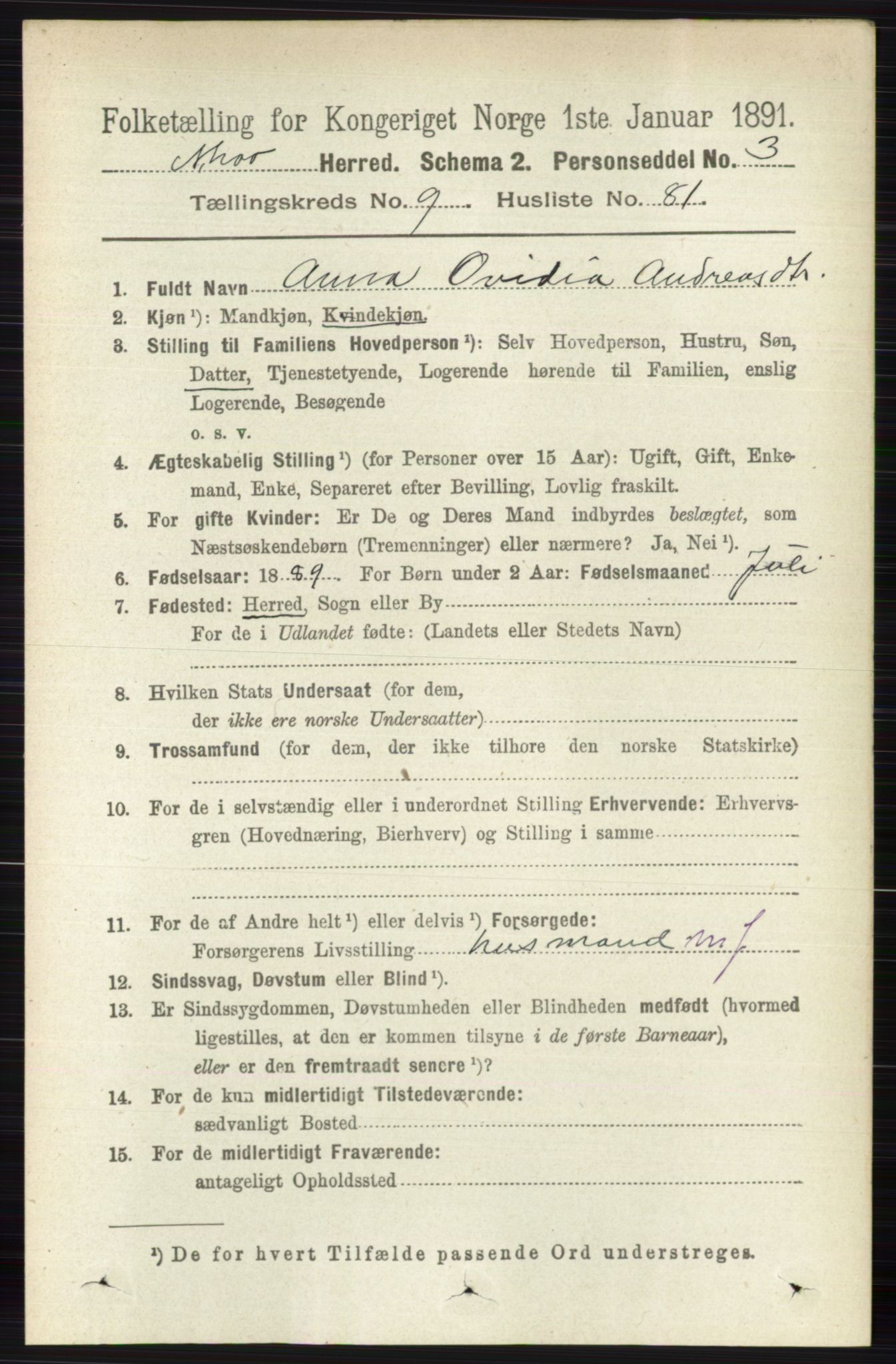 RA, 1891 census for 0613 Norderhov, 1891, p. 7192