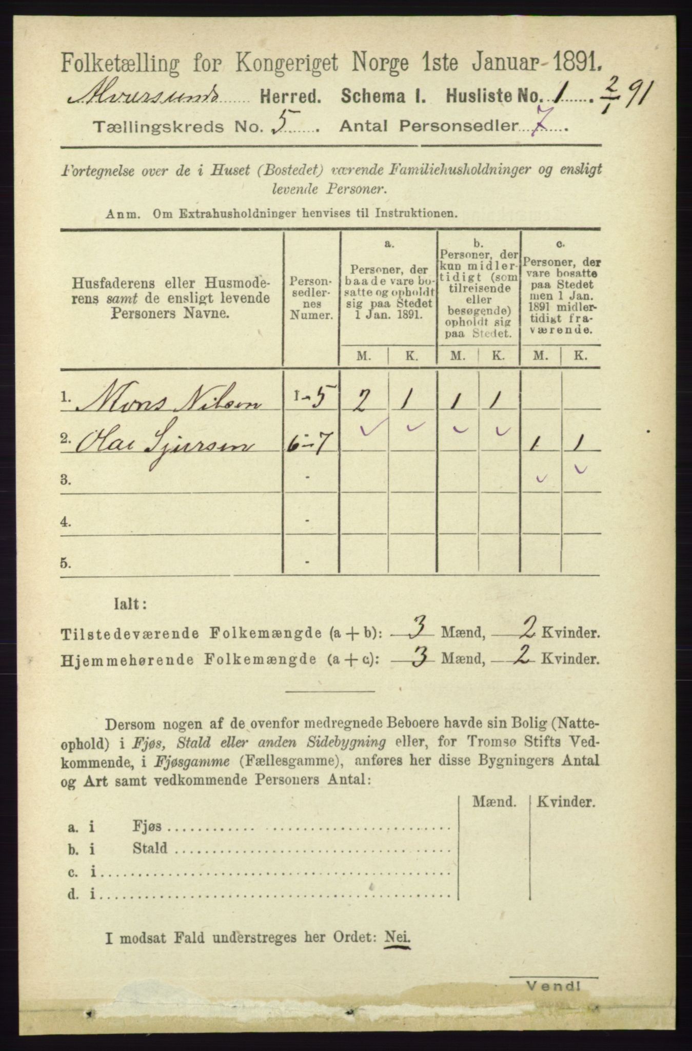 RA, 1891 census for 1257 Alversund, 1891, p. 1757