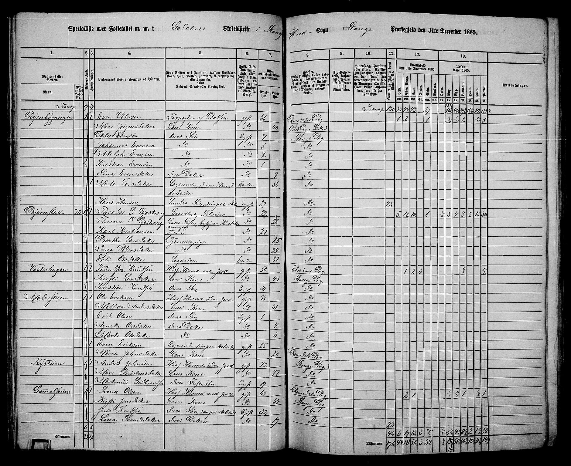 RA, 1865 census for Stange, 1865, p. 85