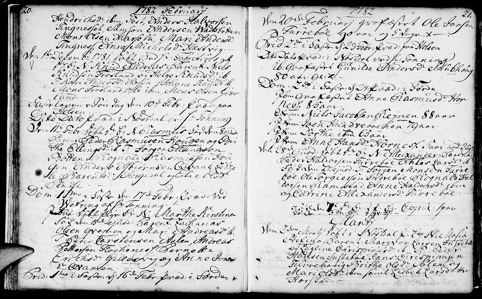 Førde sokneprestembete, AV/SAB-A-79901/H/Haa/Haaa/L0004: Parish register (official) no. A 4, 1781-1803, p. 20-21