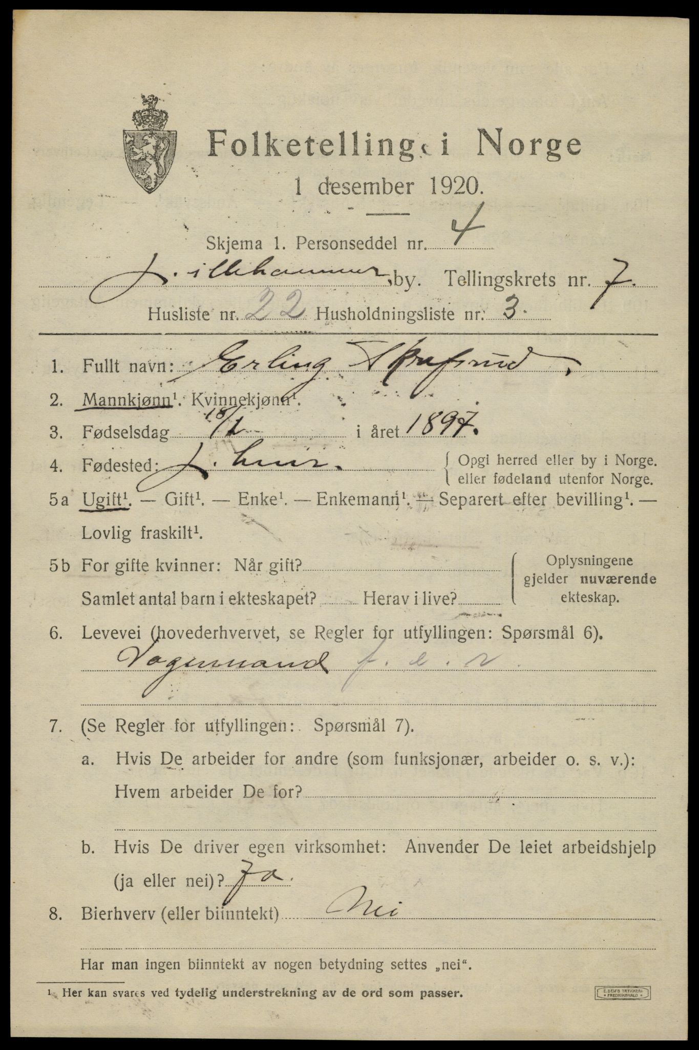 SAH, 1920 census for Lillehammer, 1920, p. 10066