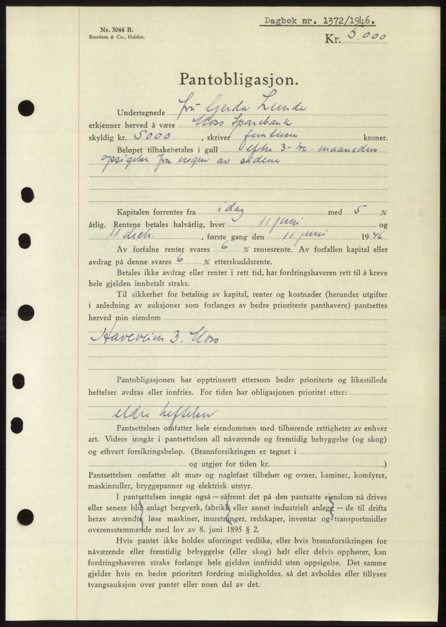 Moss sorenskriveri, AV/SAO-A-10168: Mortgage book no. B15, 1946-1946, Diary no: : 1372/1946