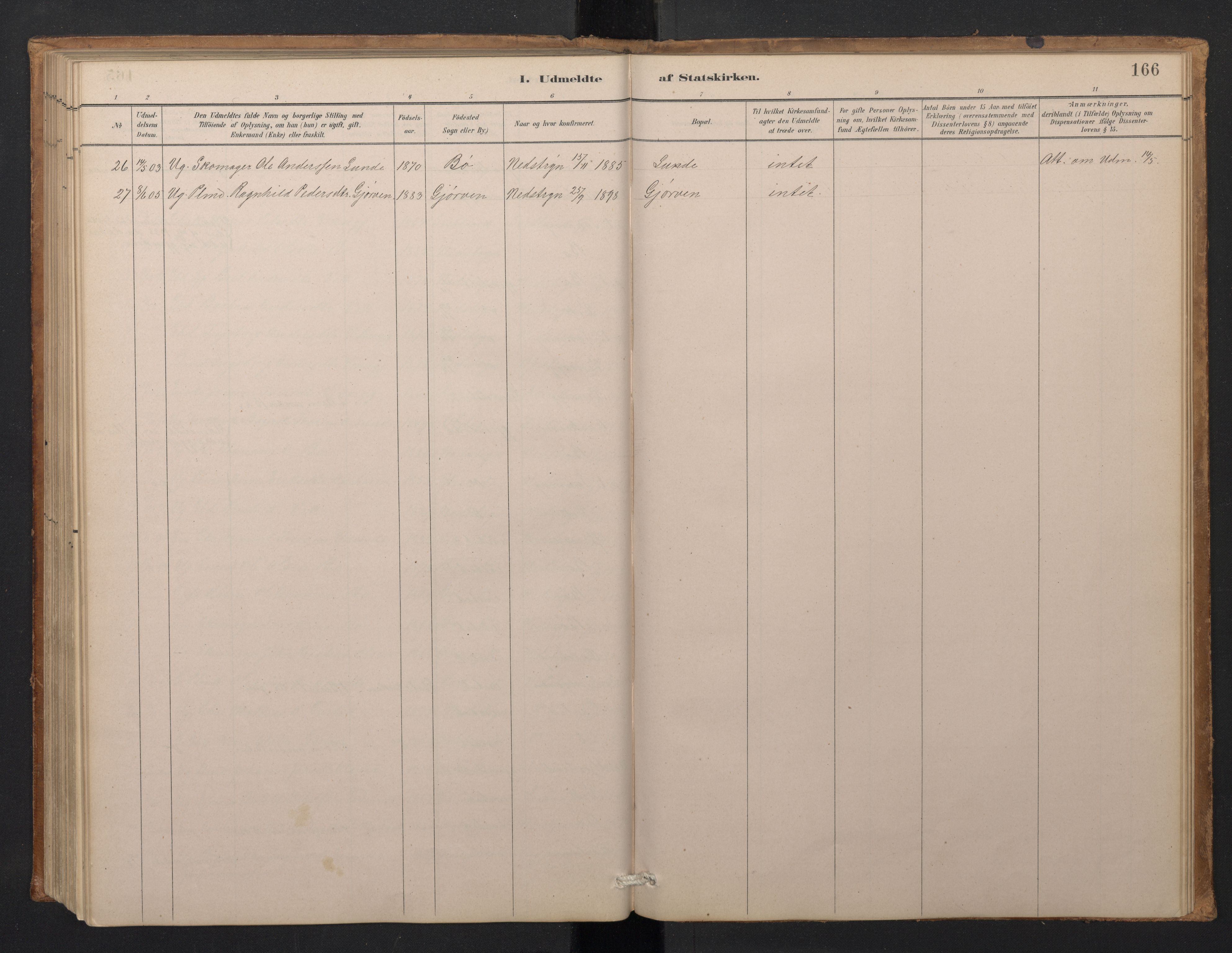 Stryn Sokneprestembete, SAB/A-82501: Parish register (copy) no. A 2, 1883-1905, p. 165b-166a