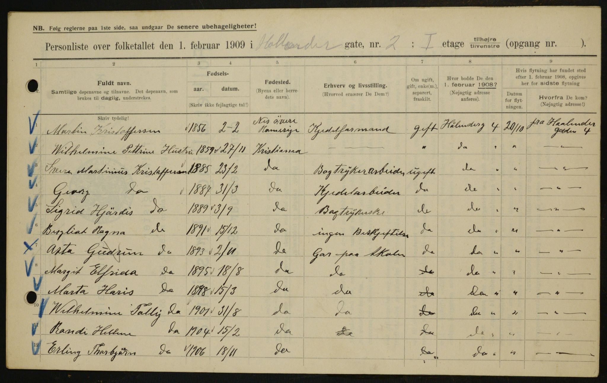 OBA, Municipal Census 1909 for Kristiania, 1909, p. 36827