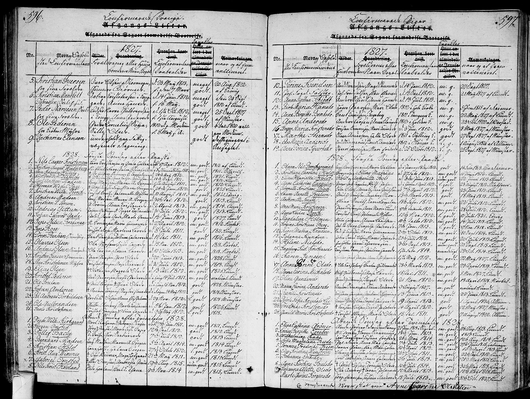 Bragernes kirkebøker, SAKO/A-6/G/Ga/L0001: Parish register (copy) no. 1, 1815-1829, p. 596-597