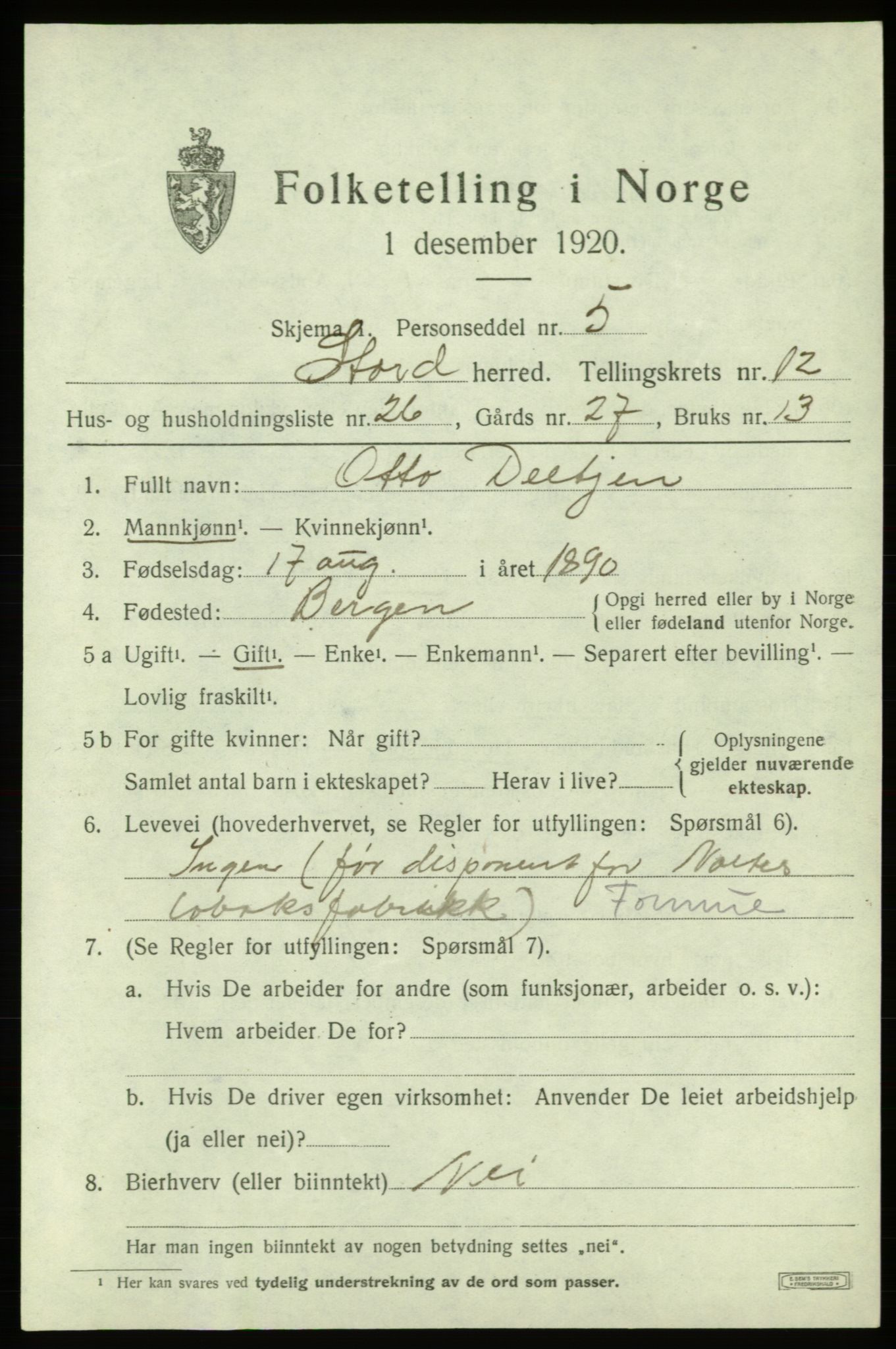 SAB, 1920 census for Stord, 1920, p. 7363