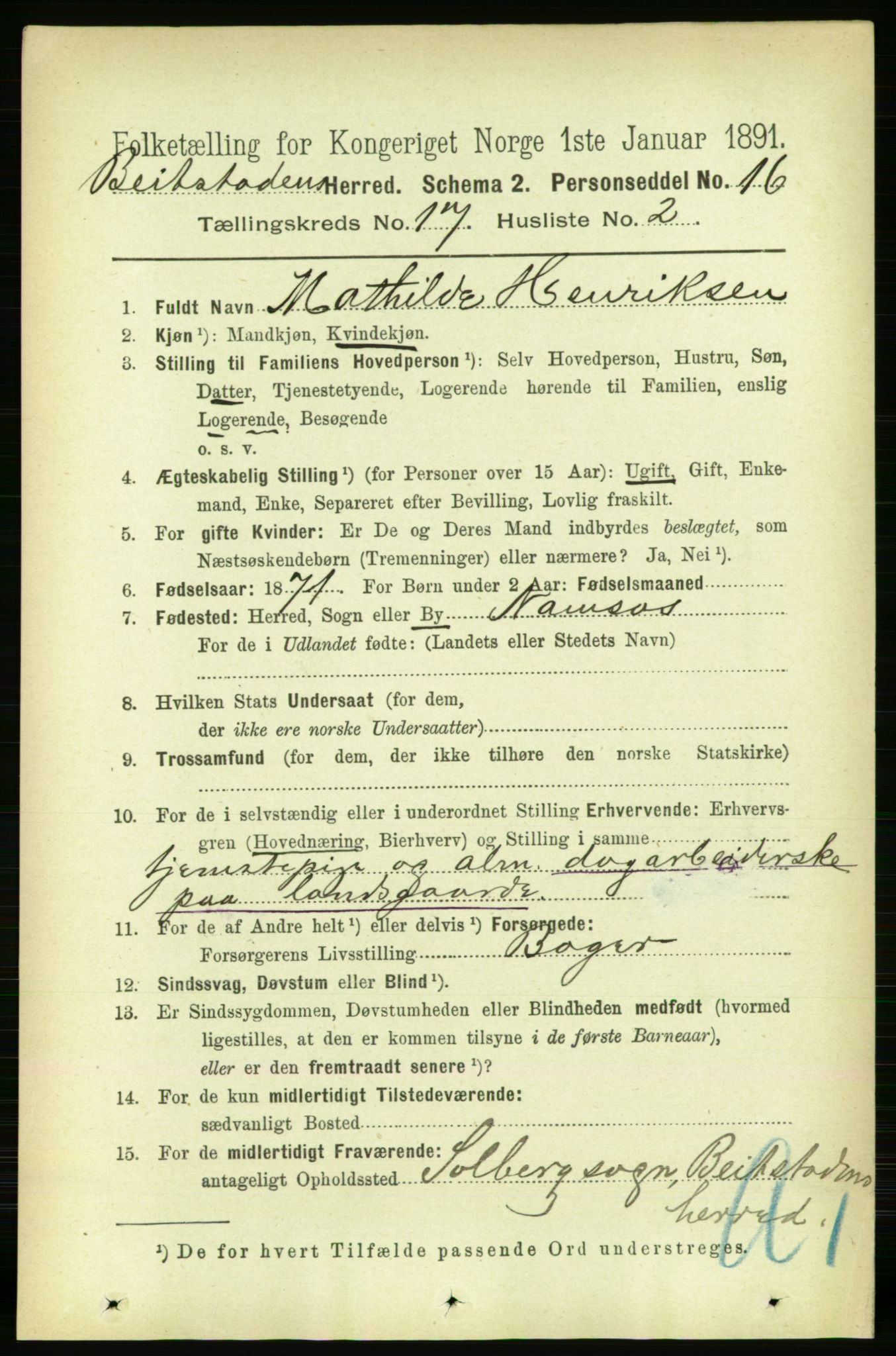 RA, 1891 census for 1727 Beitstad, 1891, p. 4382