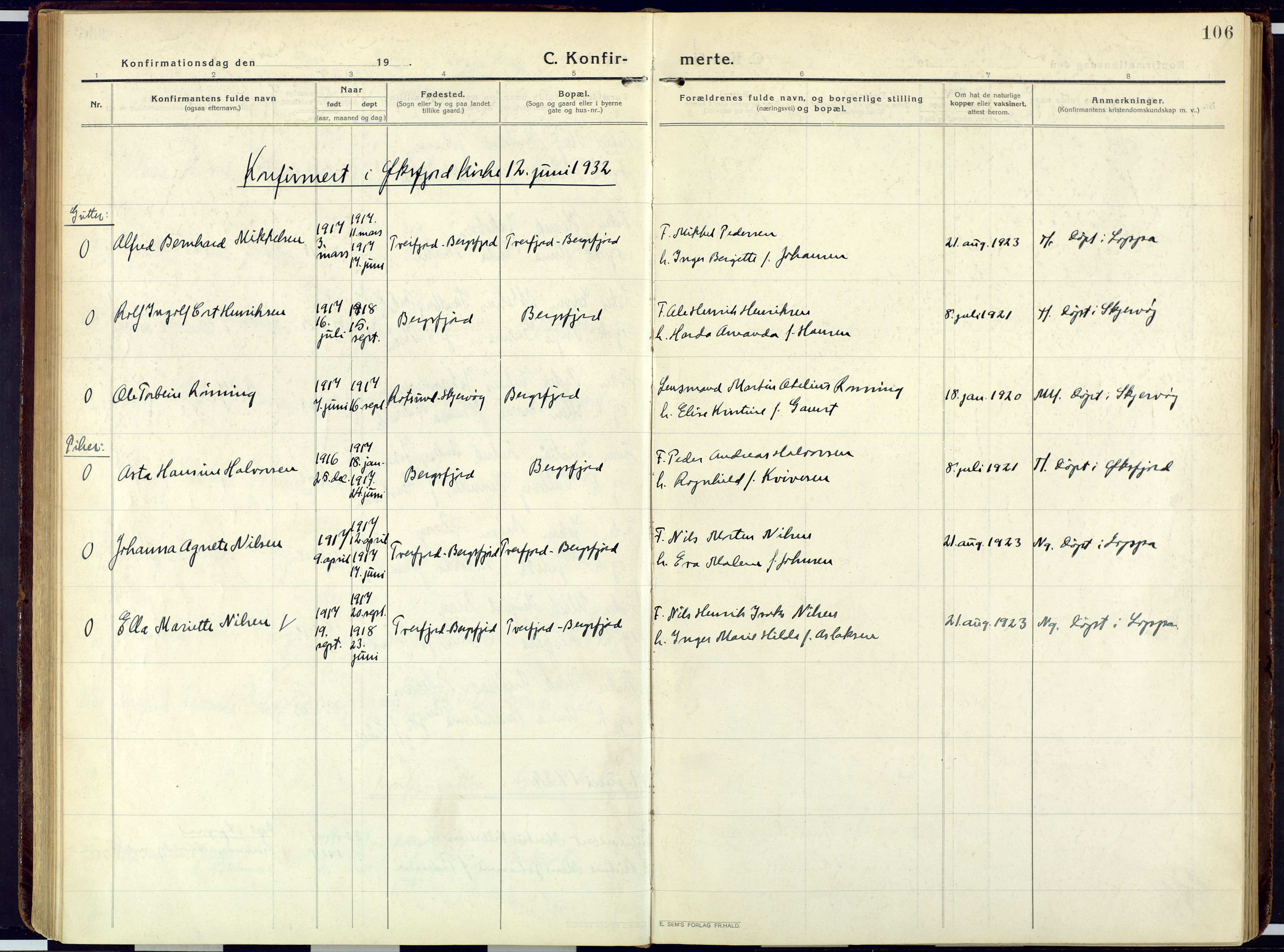 Loppa sokneprestkontor, SATØ/S-1339/H/Ha/L0013kirke: Parish register (official) no. 13, 1920-1932, p. 106