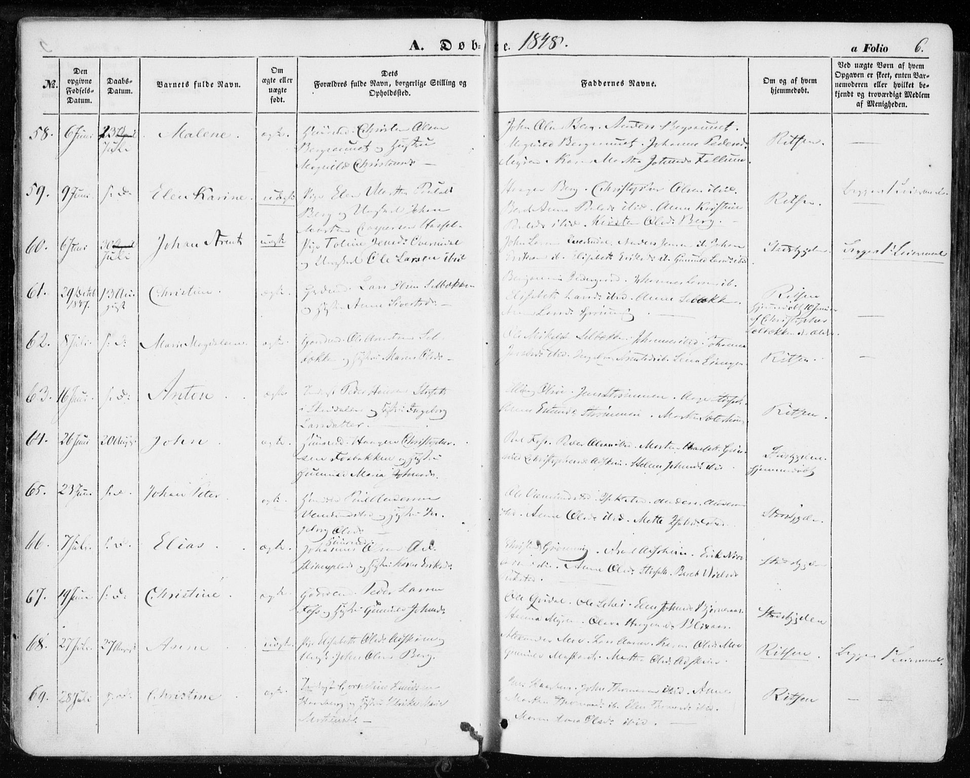 Ministerialprotokoller, klokkerbøker og fødselsregistre - Sør-Trøndelag, SAT/A-1456/646/L0611: Parish register (official) no. 646A09, 1848-1857, p. 6