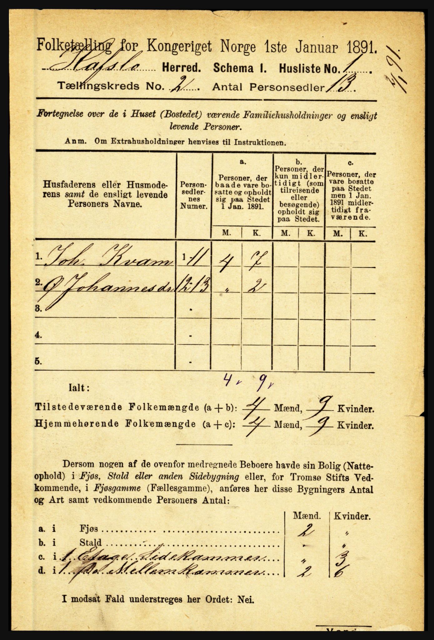 RA, 1891 census for 1425 Hafslo, 1891, p. 478