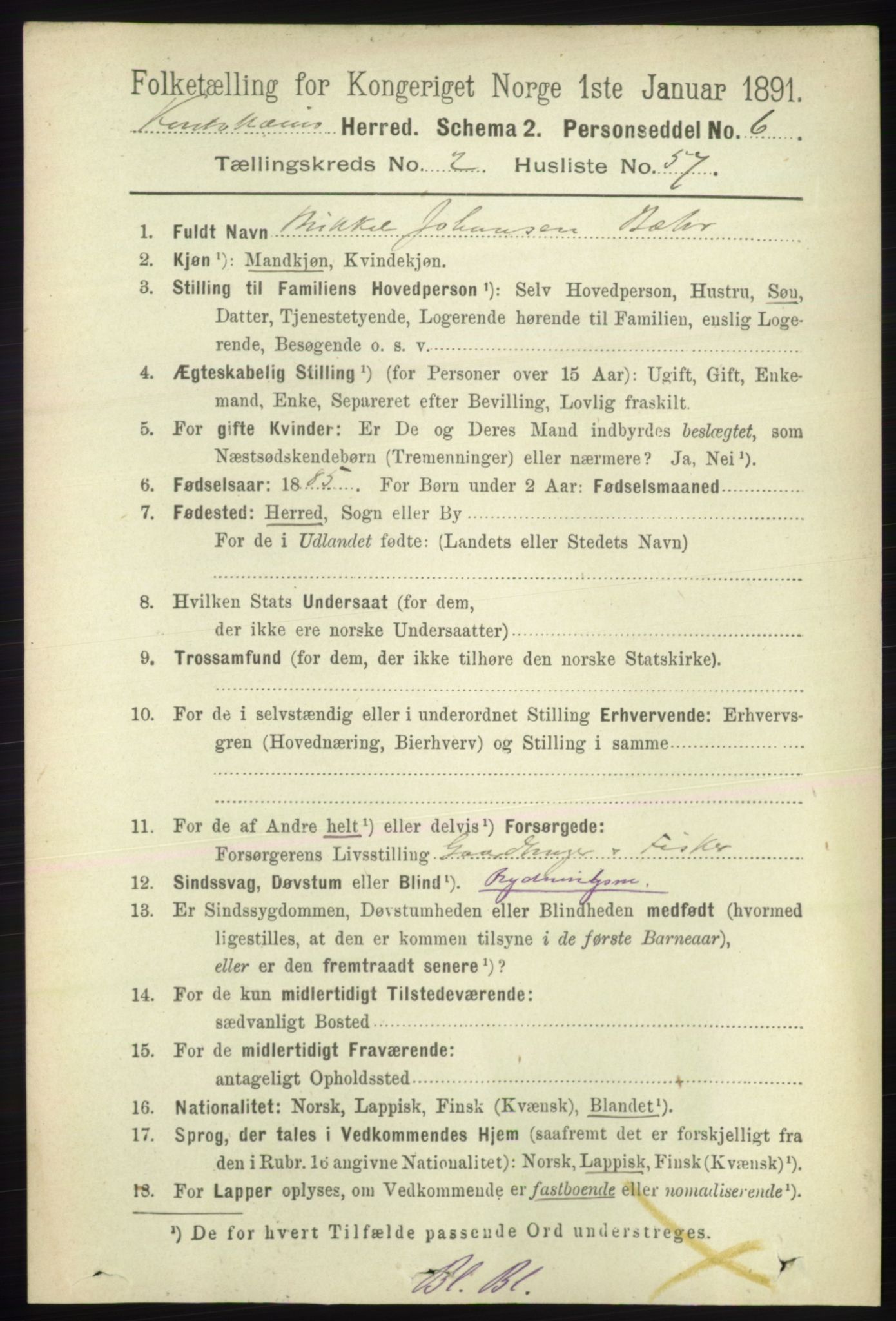 RA, 1891 census for 2011 Kautokeino, 1891, p. 643