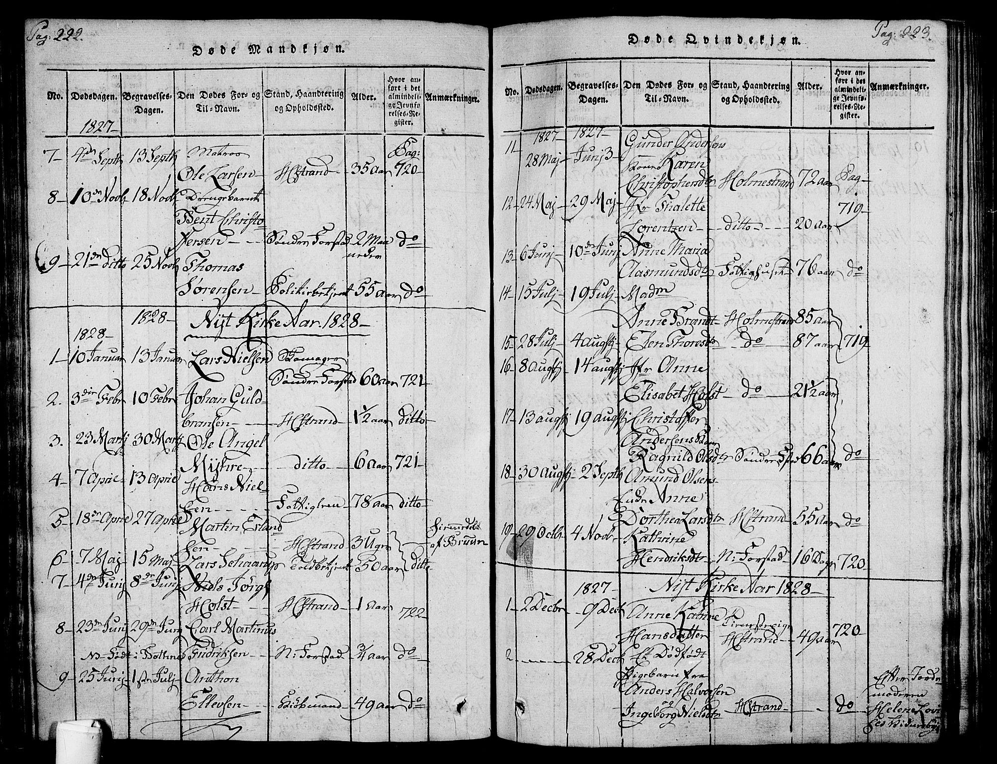Holmestrand kirkebøker, SAKO/A-346/F/Fa/L0001: Parish register (official) no. 1, 1814-1840, p. 222-223