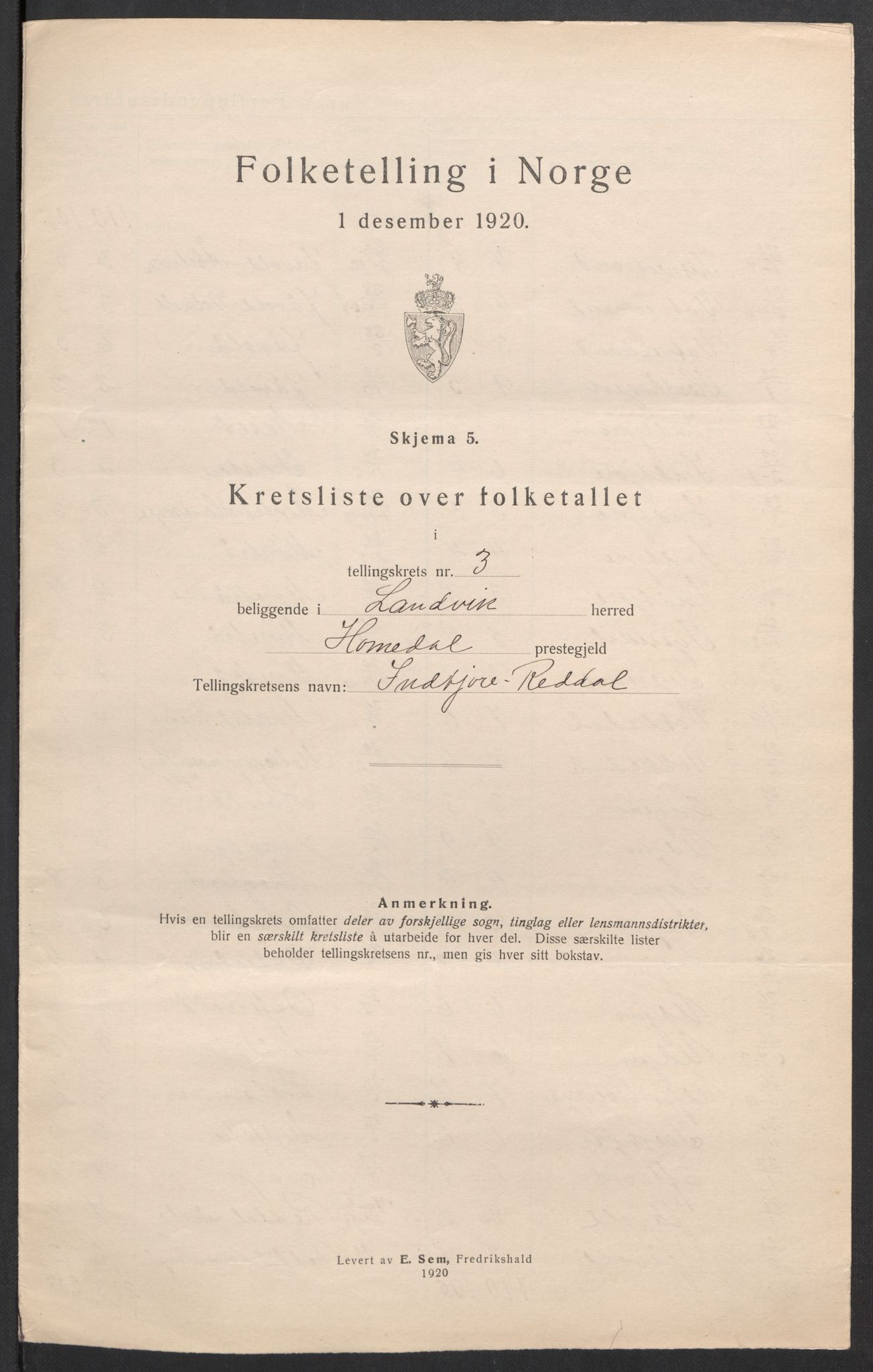 SAK, 1920 census for Landvik, 1920, p. 18