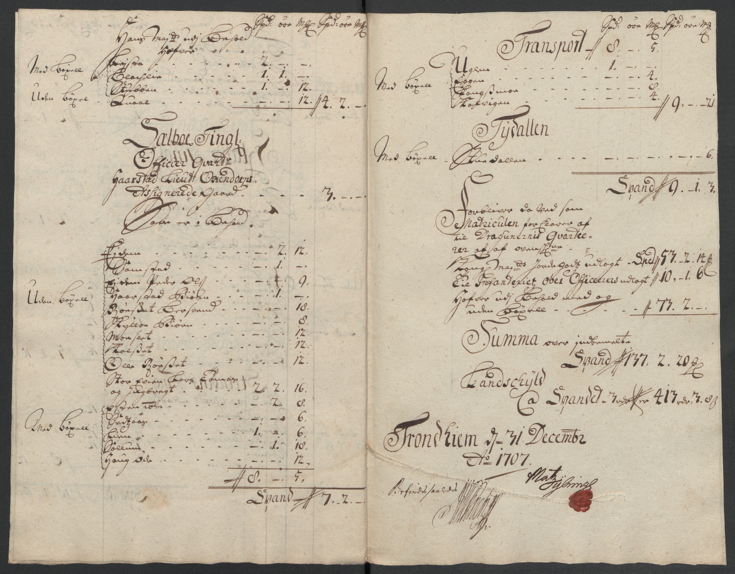 Rentekammeret inntil 1814, Reviderte regnskaper, Fogderegnskap, RA/EA-4092/R61/L4110: Fogderegnskap Strinda og Selbu, 1707-1708, p. 121