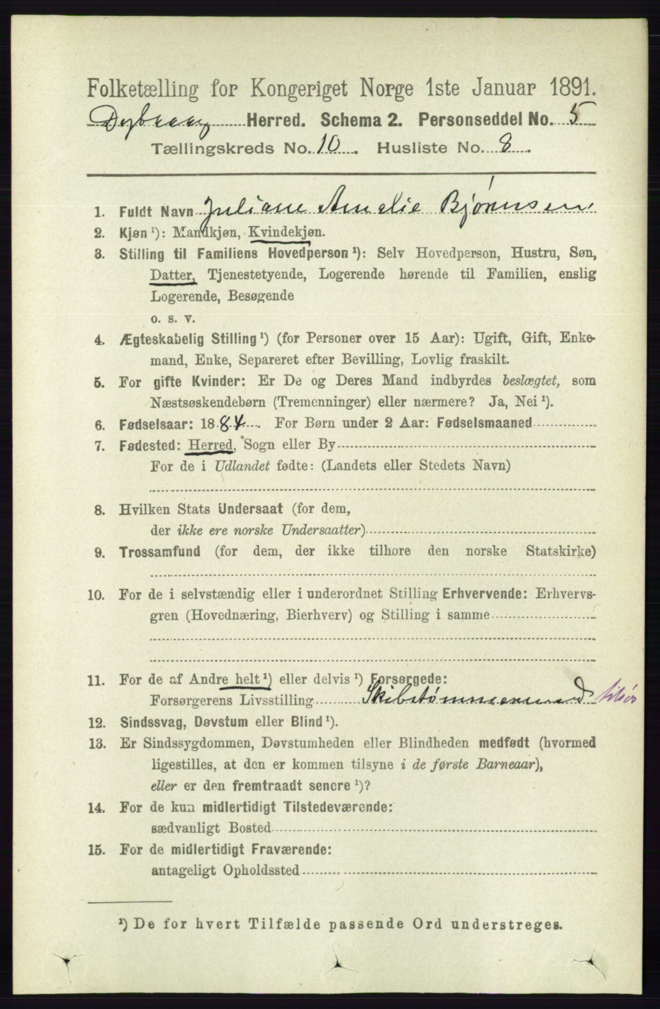 RA, 1891 census for 0915 Dypvåg, 1891, p. 3755