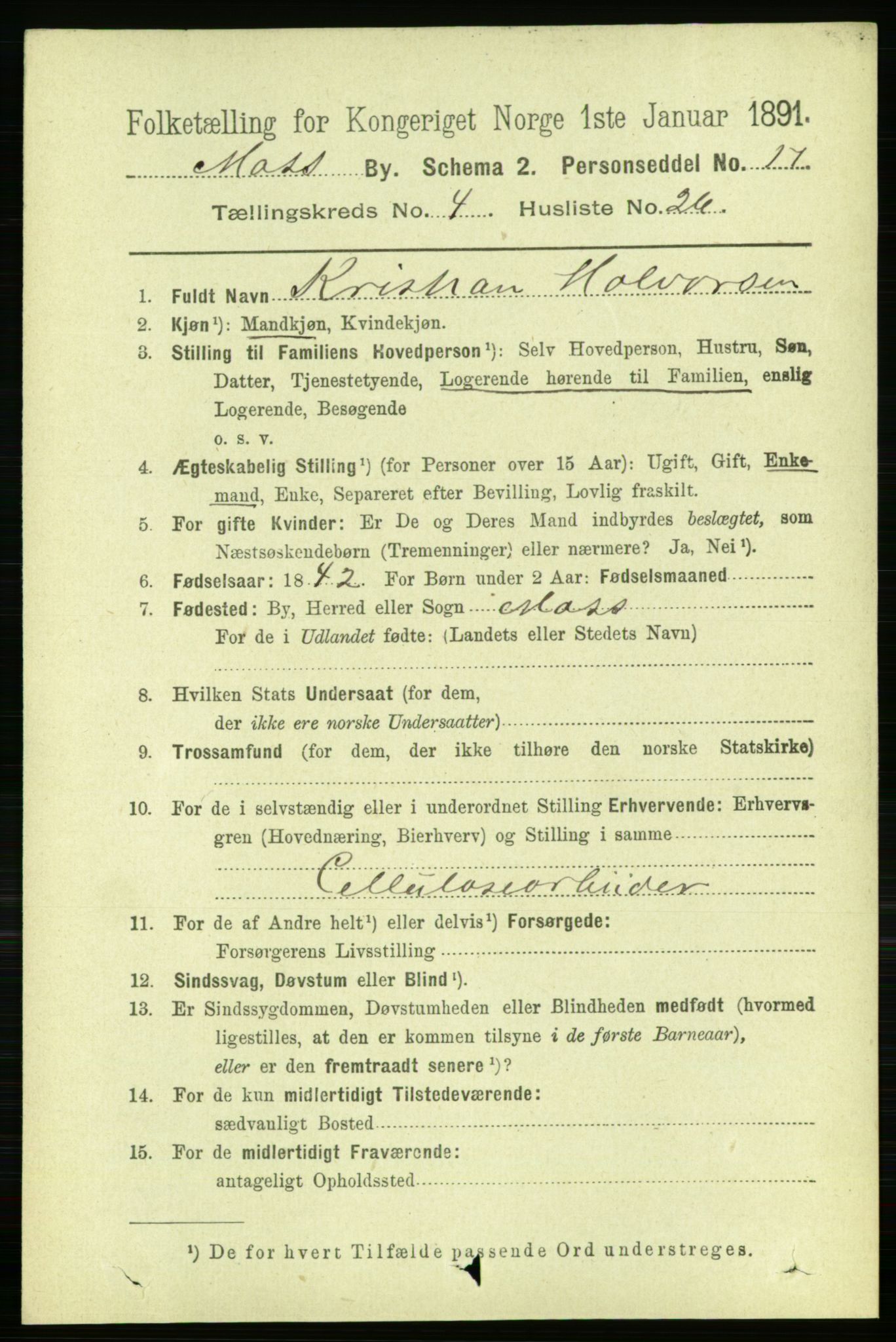 RA, 1891 census for 0104 Moss, 1891, p. 3042