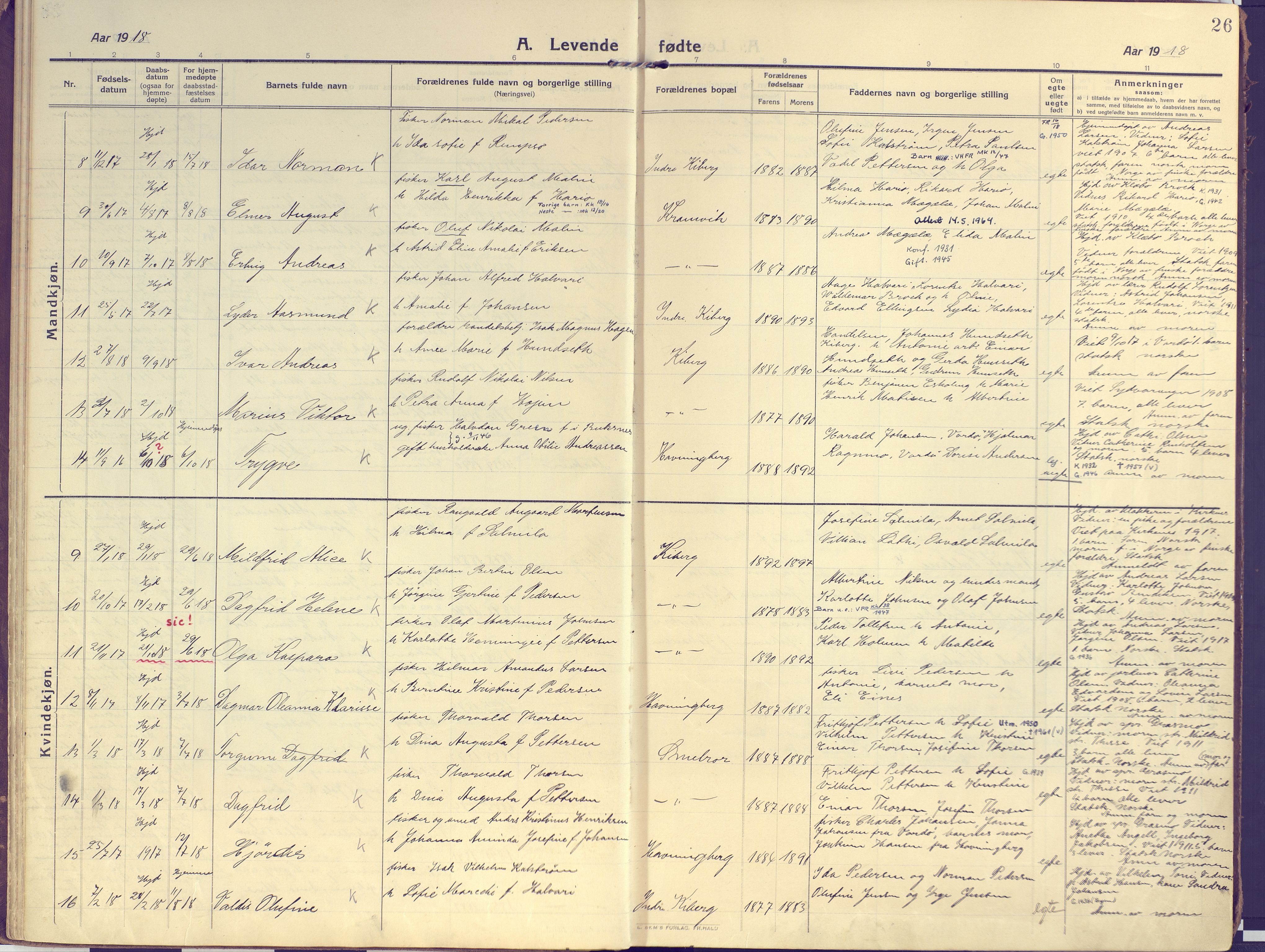 Vardø sokneprestkontor, SATØ/S-1332/H/Ha/L0013kirke: Parish register (official) no. 13, 1912-1928, p. 26