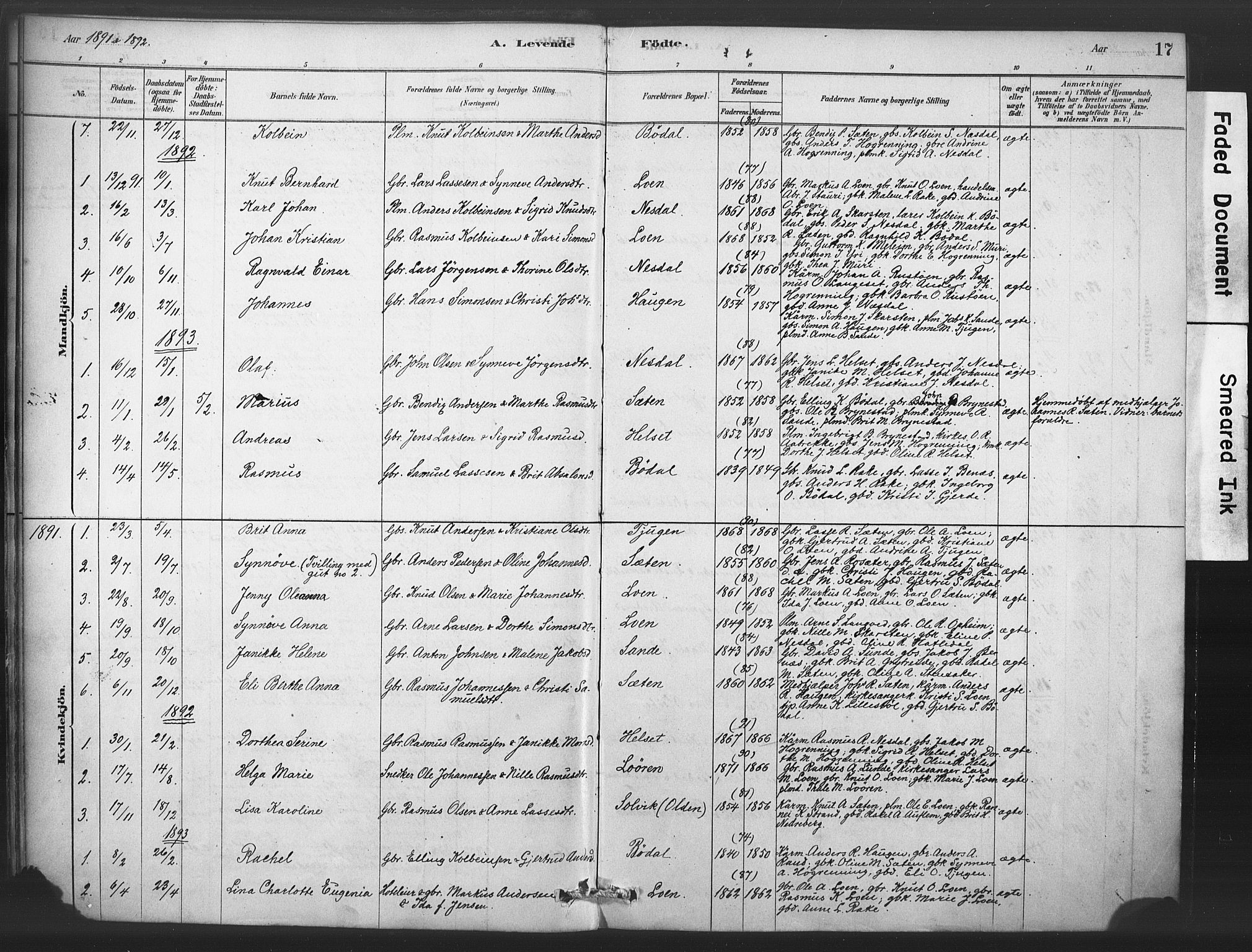 Stryn Sokneprestembete, SAB/A-82501: Parish register (official) no. C 1, 1878-1907, p. 17