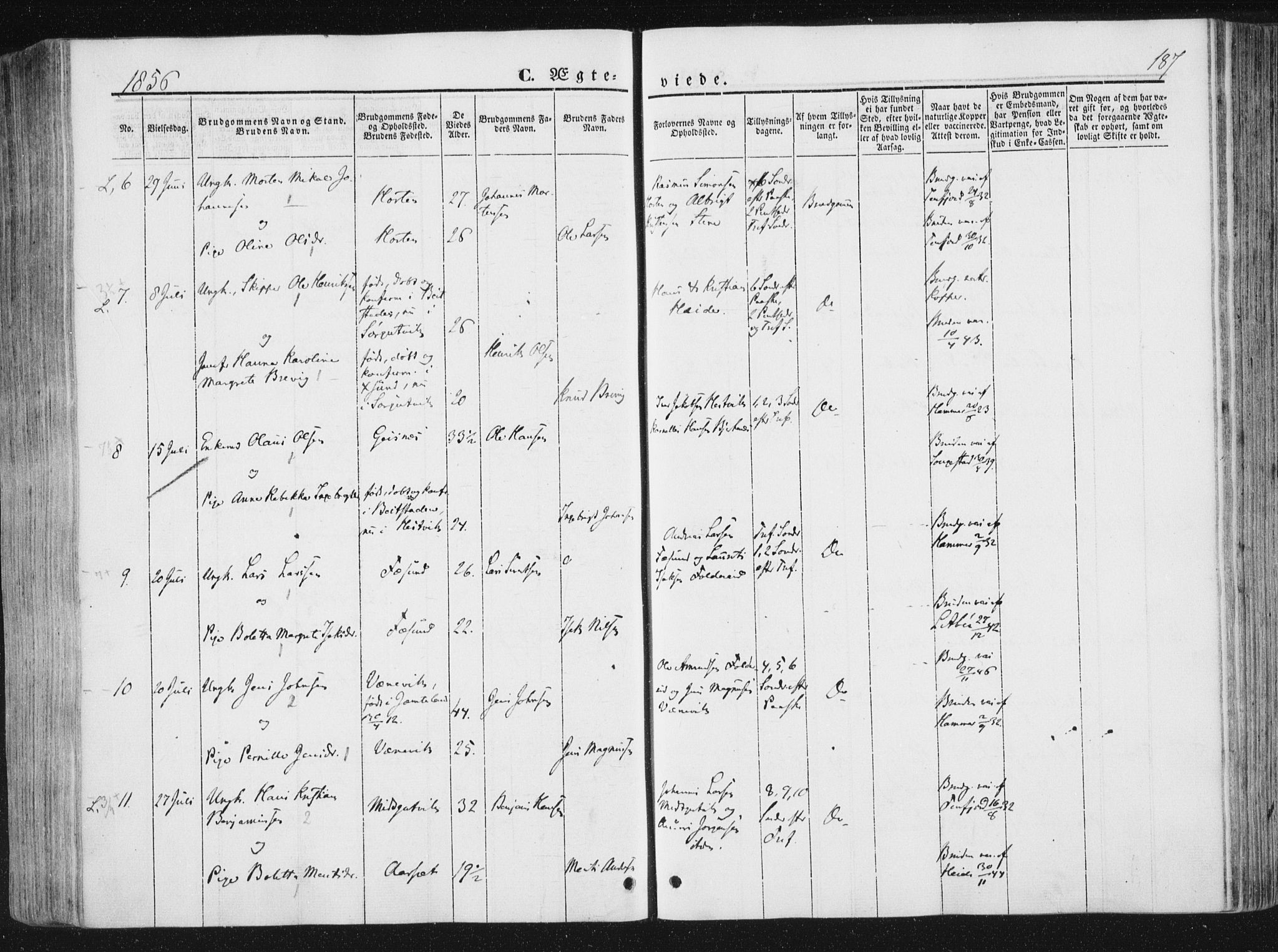 Ministerialprotokoller, klokkerbøker og fødselsregistre - Nord-Trøndelag, SAT/A-1458/780/L0640: Parish register (official) no. 780A05, 1845-1856, p. 187