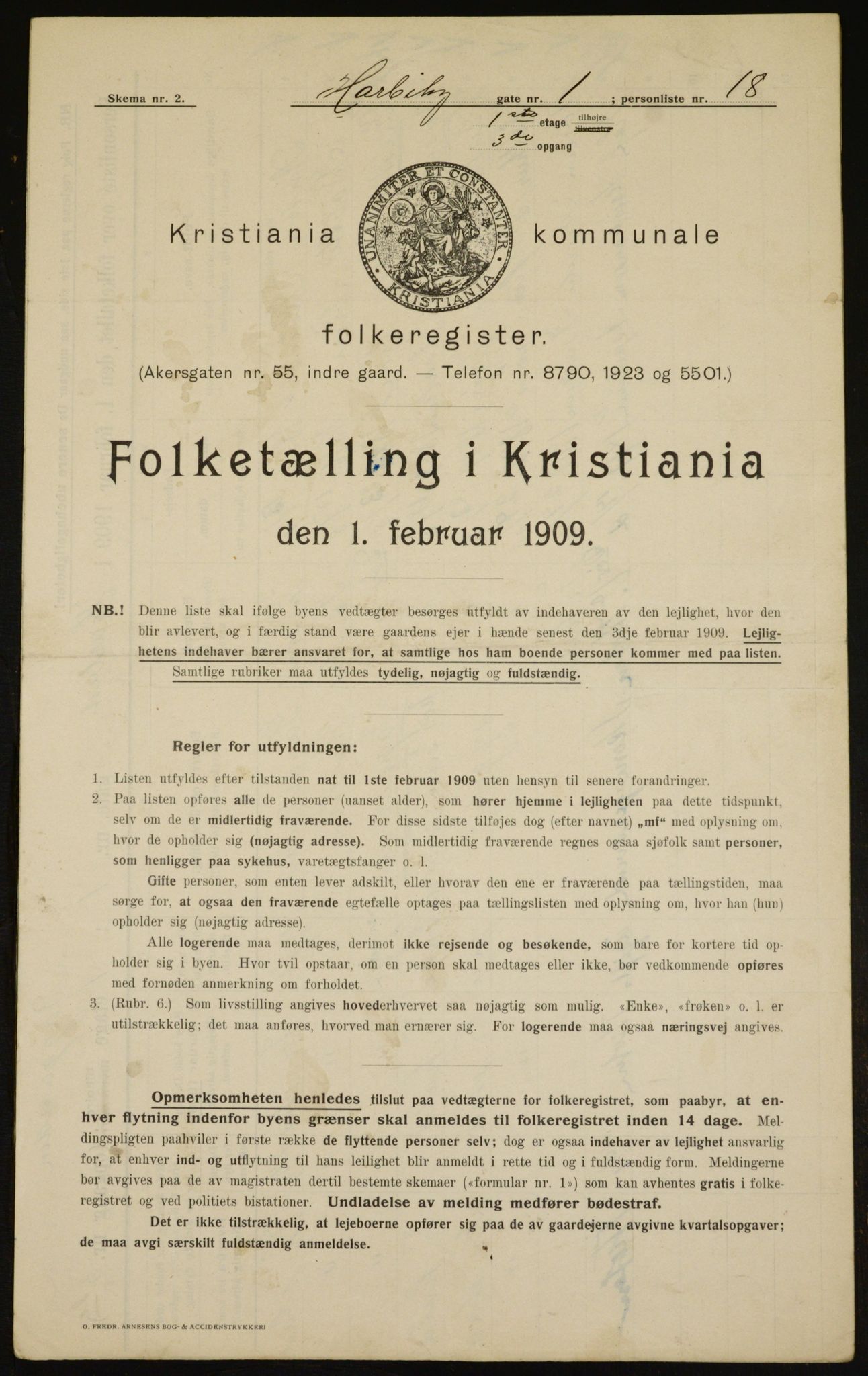 OBA, Municipal Census 1909 for Kristiania, 1909, p. 73308