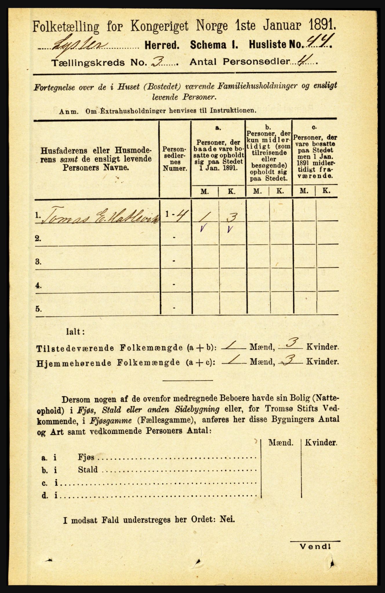 RA, 1891 census for 1426 Luster, 1891, p. 1145