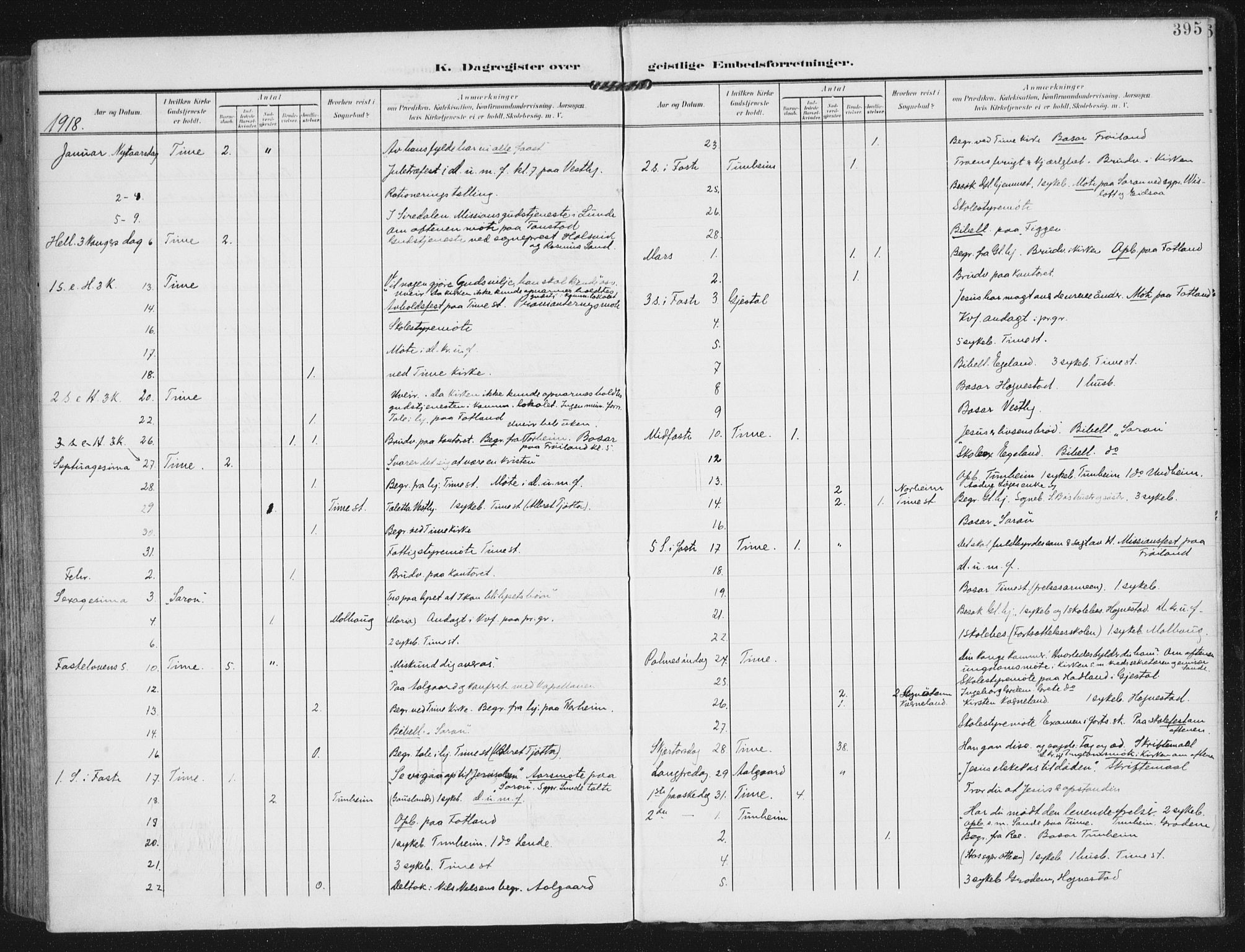 Lye sokneprestkontor, SAST/A-101794/002/A/L0001: Parish register (official) no. A 12, 1904-1920, p. 395