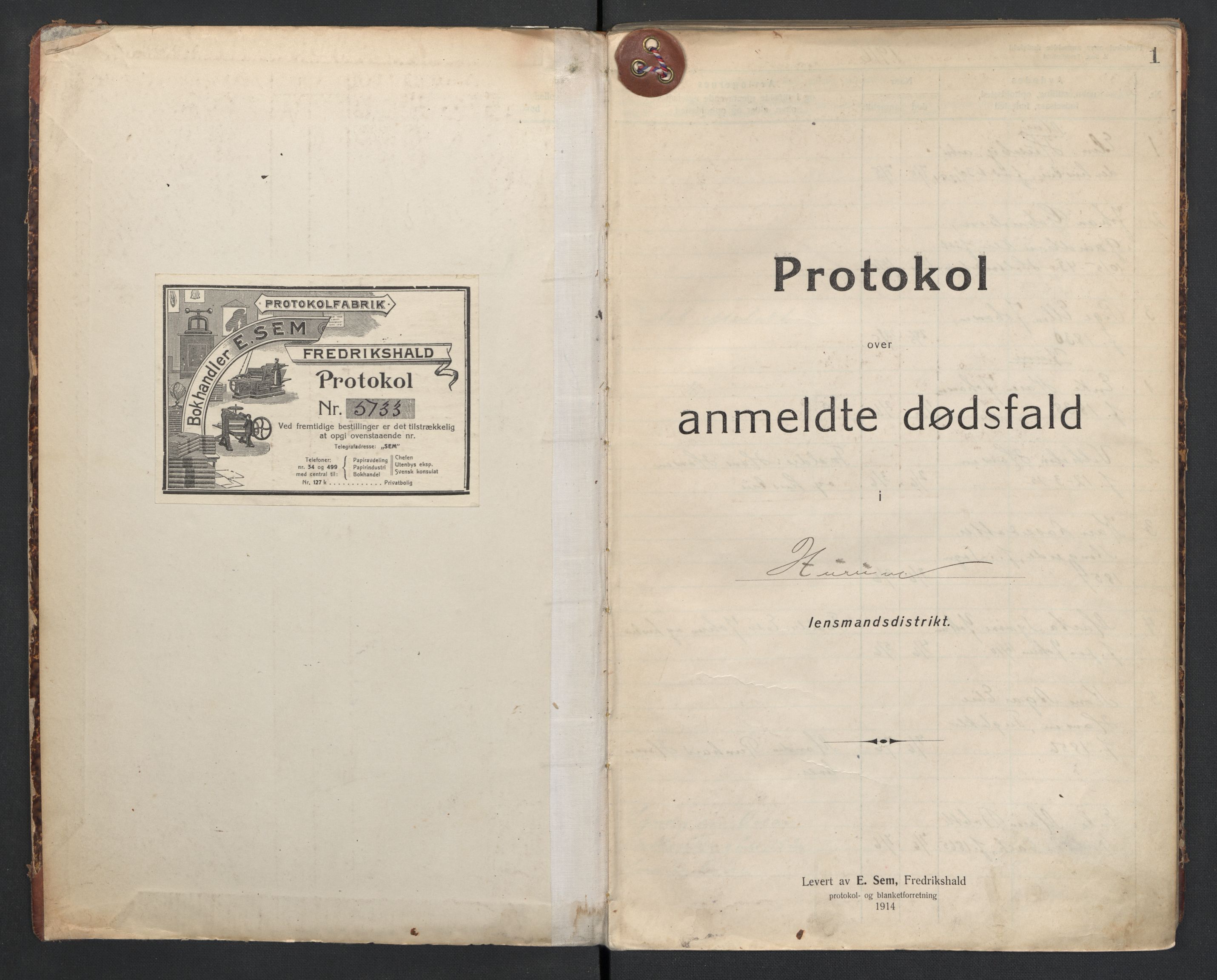 Hurum lensmannskontor, SAKO/A-505/H/Ha/L0002: Dødsfallsprotokoll, 1916-1925, p. 1