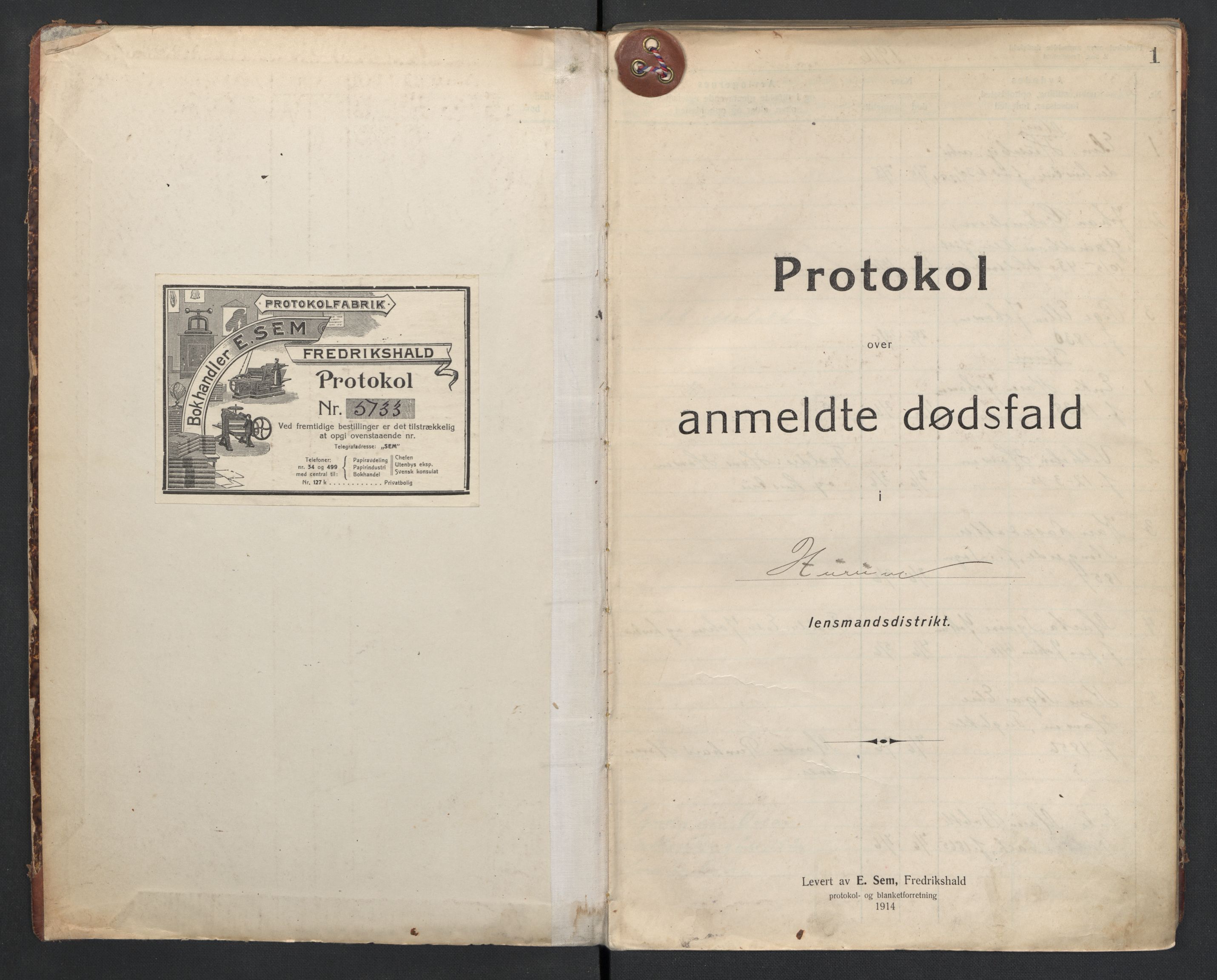 Hurum lensmannskontor, AV/SAKO-A-505/H/Ha/L0002: Dødsfallsprotokoll, 1916-1925, p. 1