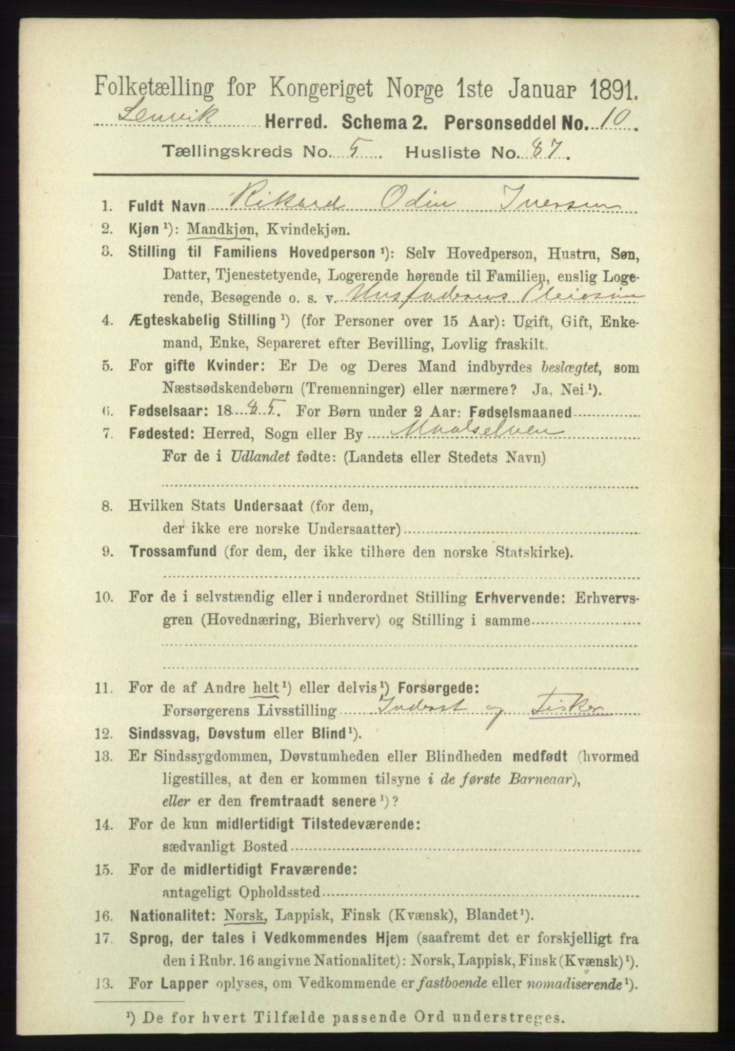 RA, 1891 census for 1931 Lenvik, 1891, p. 3157