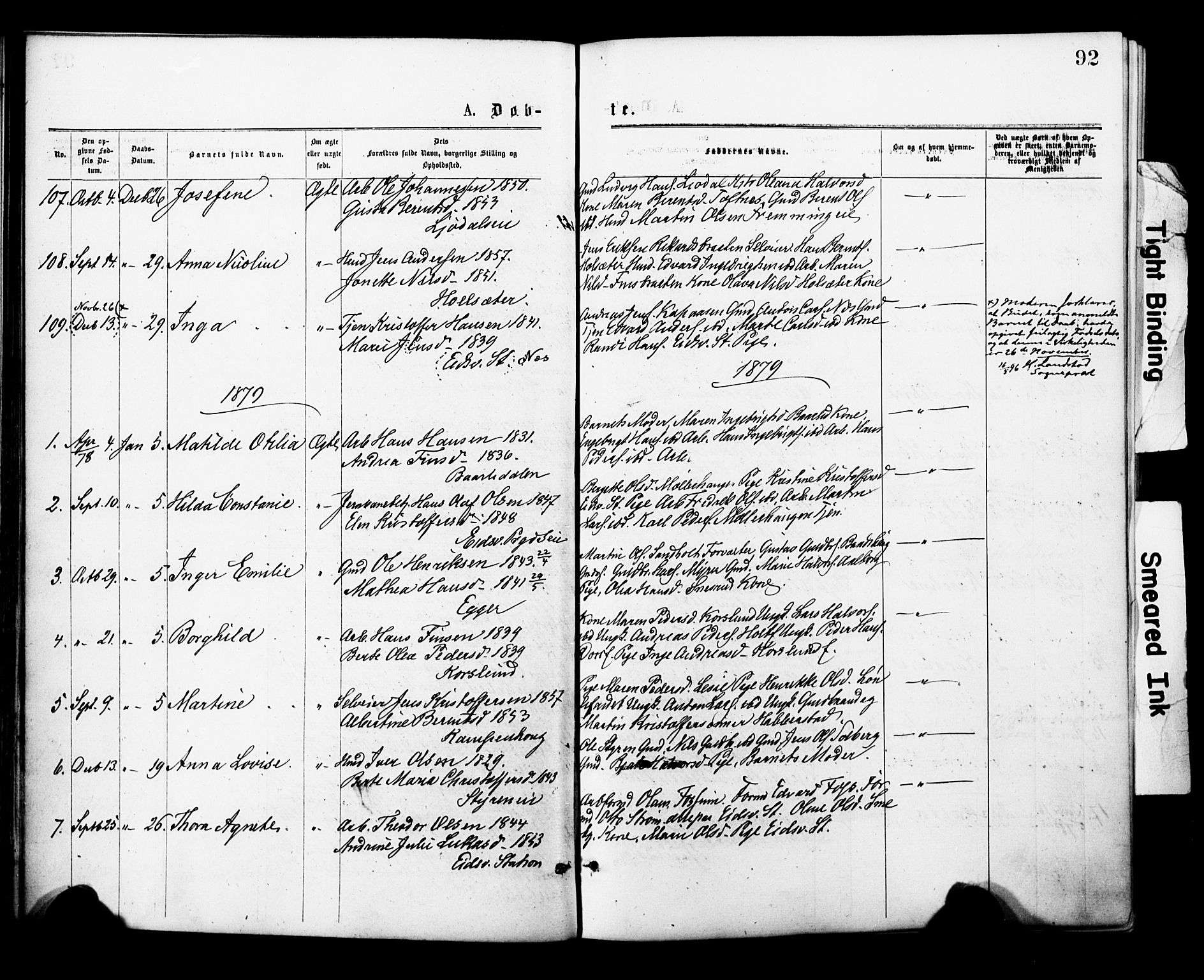 Eidsvoll prestekontor Kirkebøker, SAO/A-10888/F/Fa/L0001: Parish register (official) no. I 1, 1877-1881, p. 92
