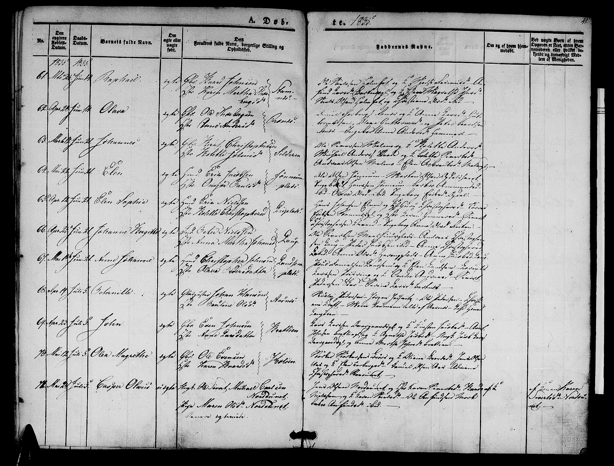 Ministerialprotokoller, klokkerbøker og fødselsregistre - Nord-Trøndelag, SAT/A-1458/741/L0391: Parish register (official) no. 741A05, 1831-1836, p. 41