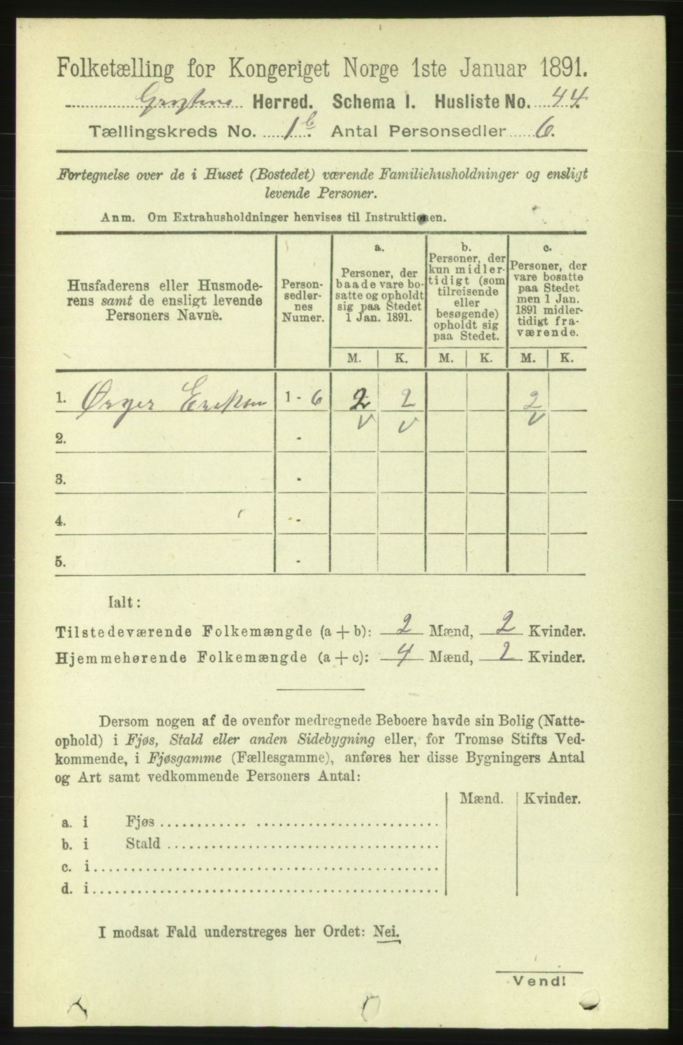 RA, 1891 census for 1539 Grytten, 1891, p. 190