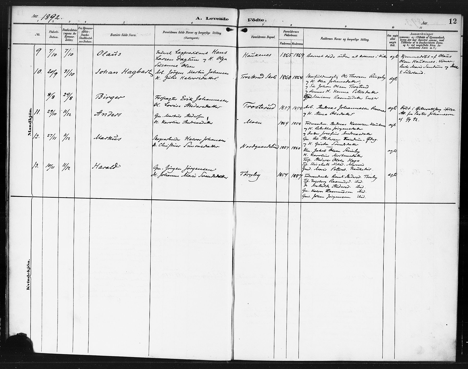 Rødenes prestekontor Kirkebøker, AV/SAO-A-2005/F/Fb/L0002: Parish register (official) no. II 2, 1890-1900, p. 12