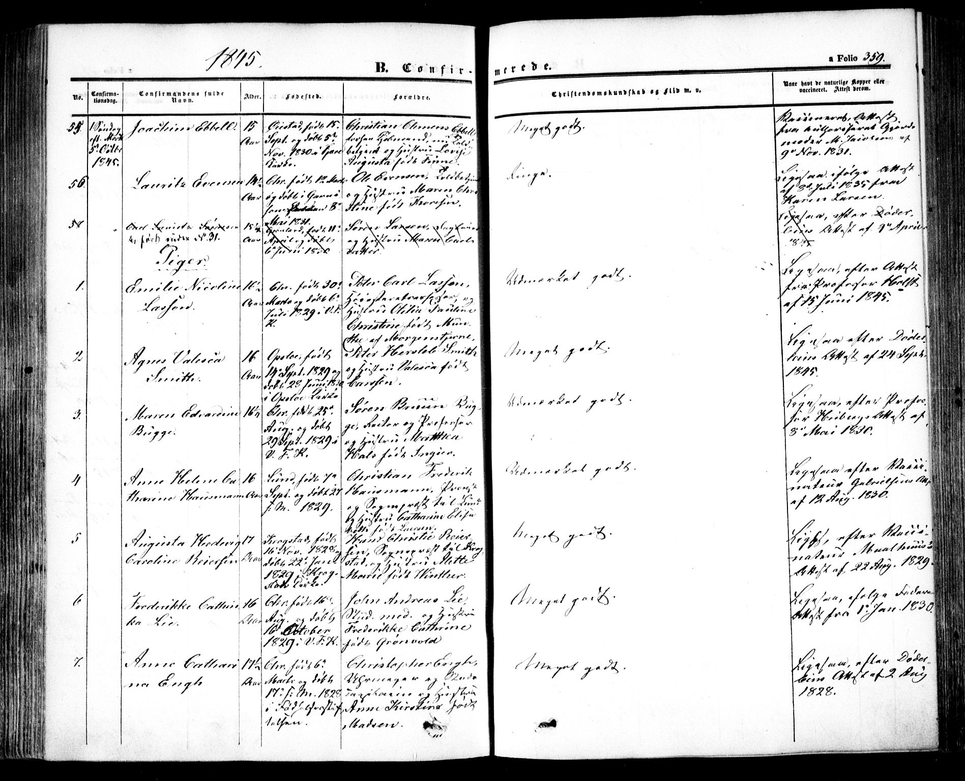 Oslo domkirke Kirkebøker, SAO/A-10752/F/Fa/L0013: Parish register (official) no. 13, 1844-1864, p. 359