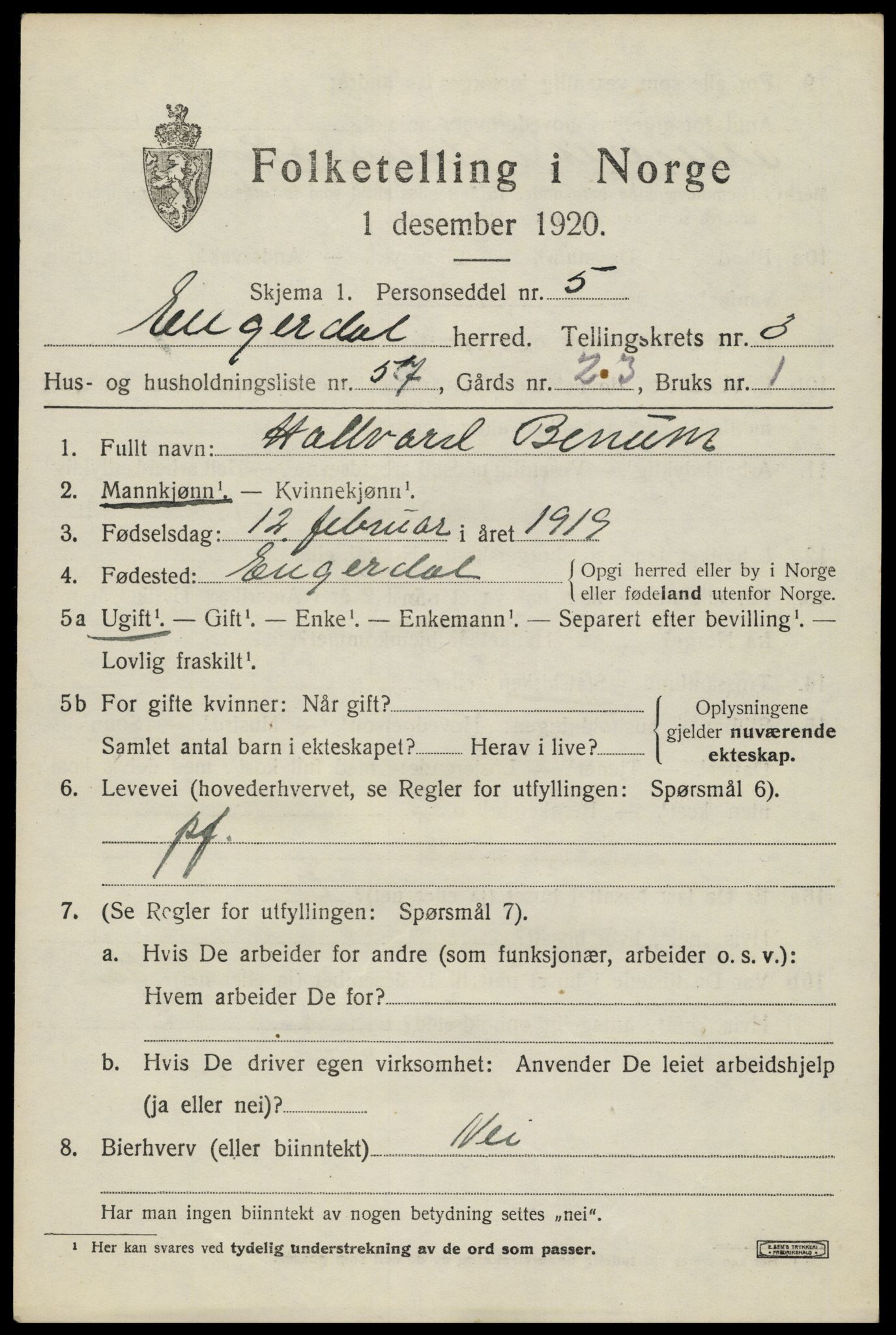 SAH, 1920 census for Engerdal, 1920, p. 2243