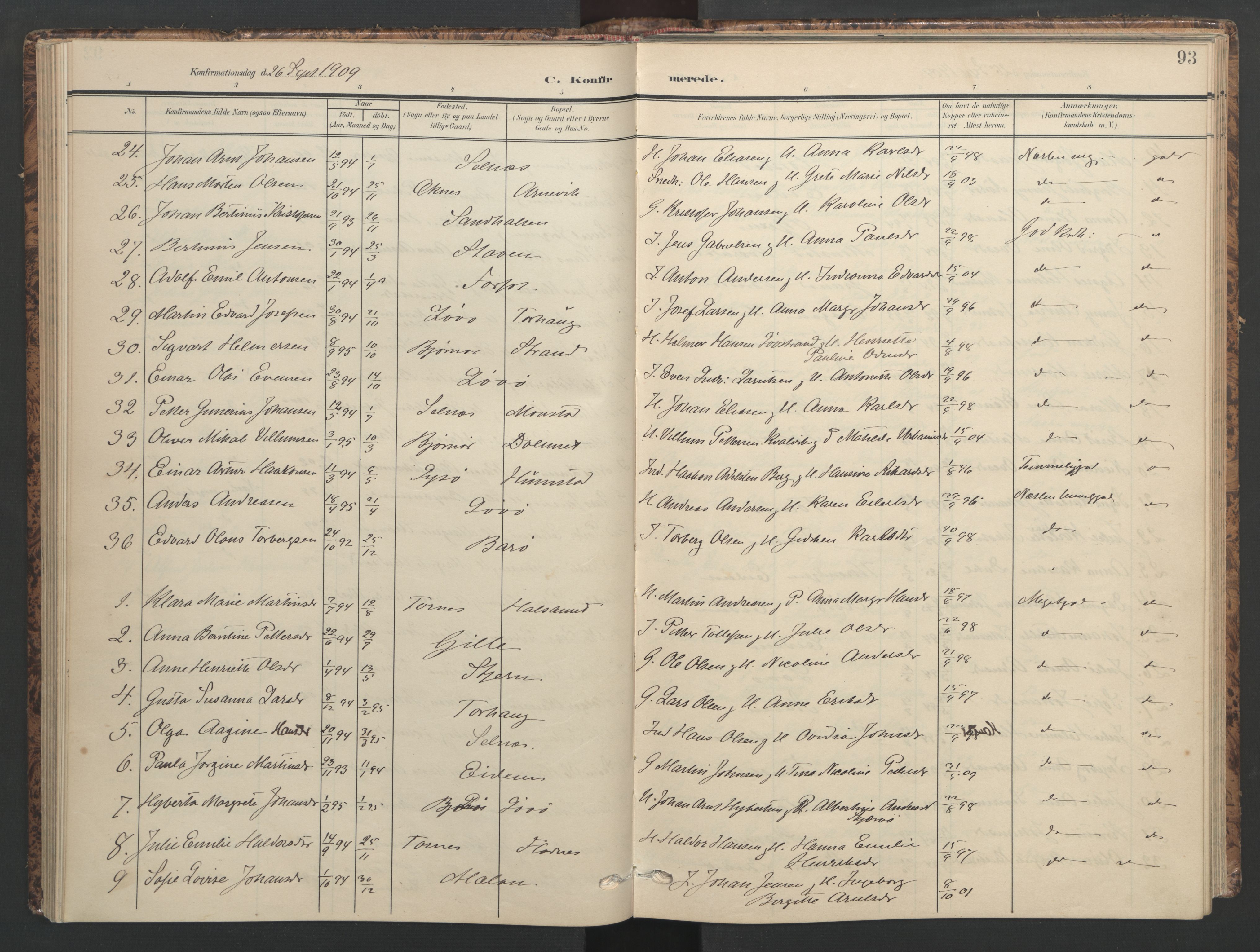 Ministerialprotokoller, klokkerbøker og fødselsregistre - Sør-Trøndelag, SAT/A-1456/655/L0682: Parish register (official) no. 655A11, 1908-1922, p. 93