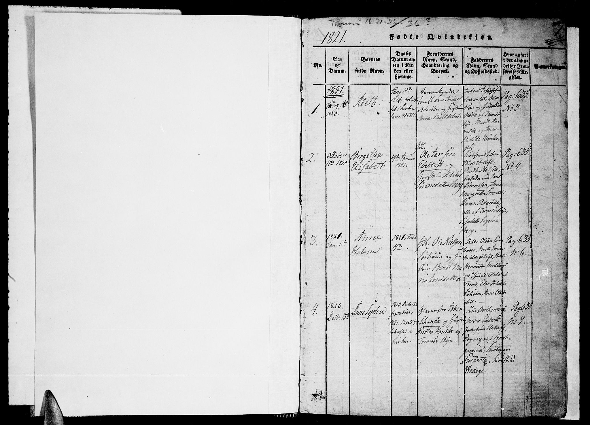 Tromsø sokneprestkontor/stiftsprosti/domprosti, SATØ/S-1343/G/Ga/L0007kirke: Parish register (official) no. 7, 1821-1828, p. 0-1