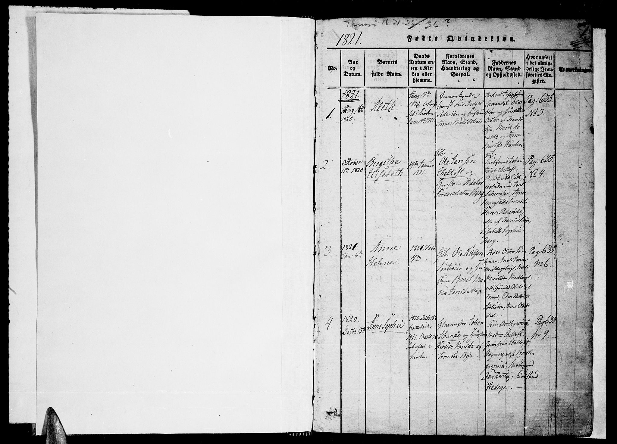 Tromsø sokneprestkontor/stiftsprosti/domprosti, AV/SATØ-S-1343/G/Ga/L0007kirke: Parish register (official) no. 7, 1821-1828, p. 0-1