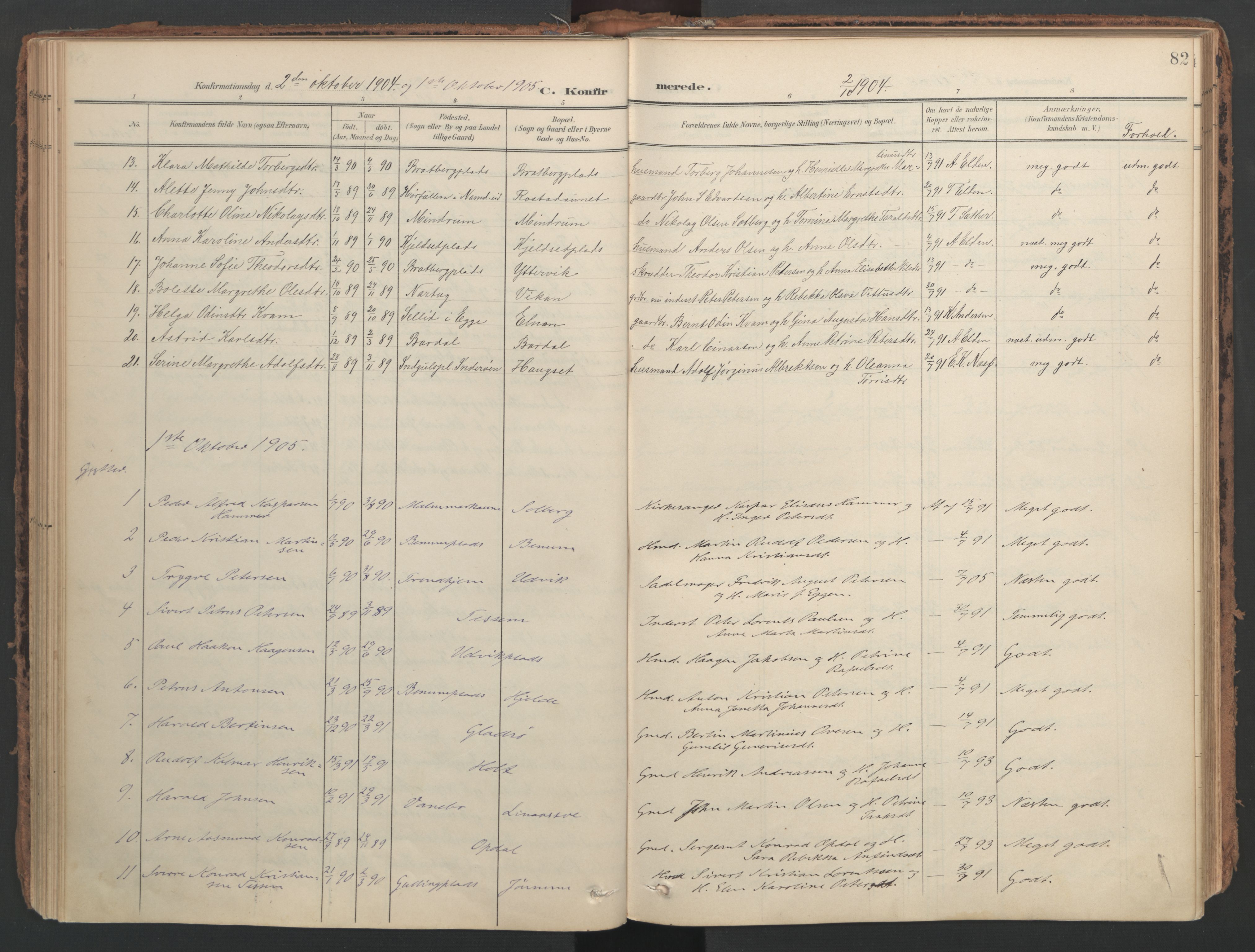 Ministerialprotokoller, klokkerbøker og fødselsregistre - Nord-Trøndelag, SAT/A-1458/741/L0397: Parish register (official) no. 741A11, 1901-1911, p. 82