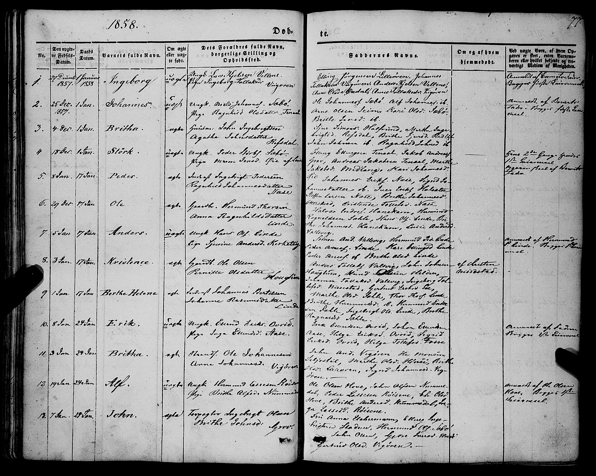 Vik sokneprestembete, AV/SAB-A-81501/H/Haa/Haaa/L0008: Parish register (official) no. A 8, 1846-1865, p. 77