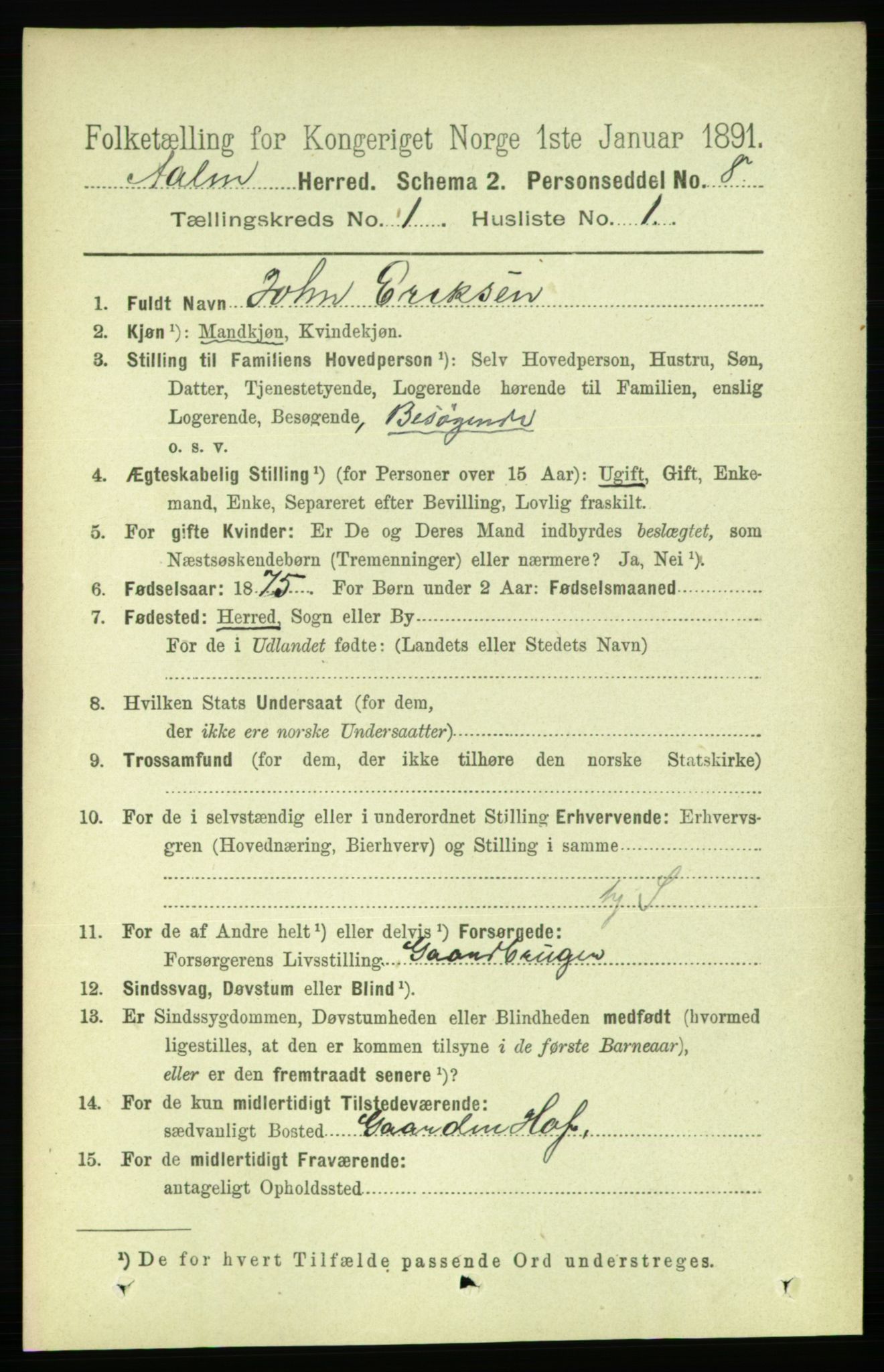 RA, 1891 census for 1644 Ålen, 1891, p. 73