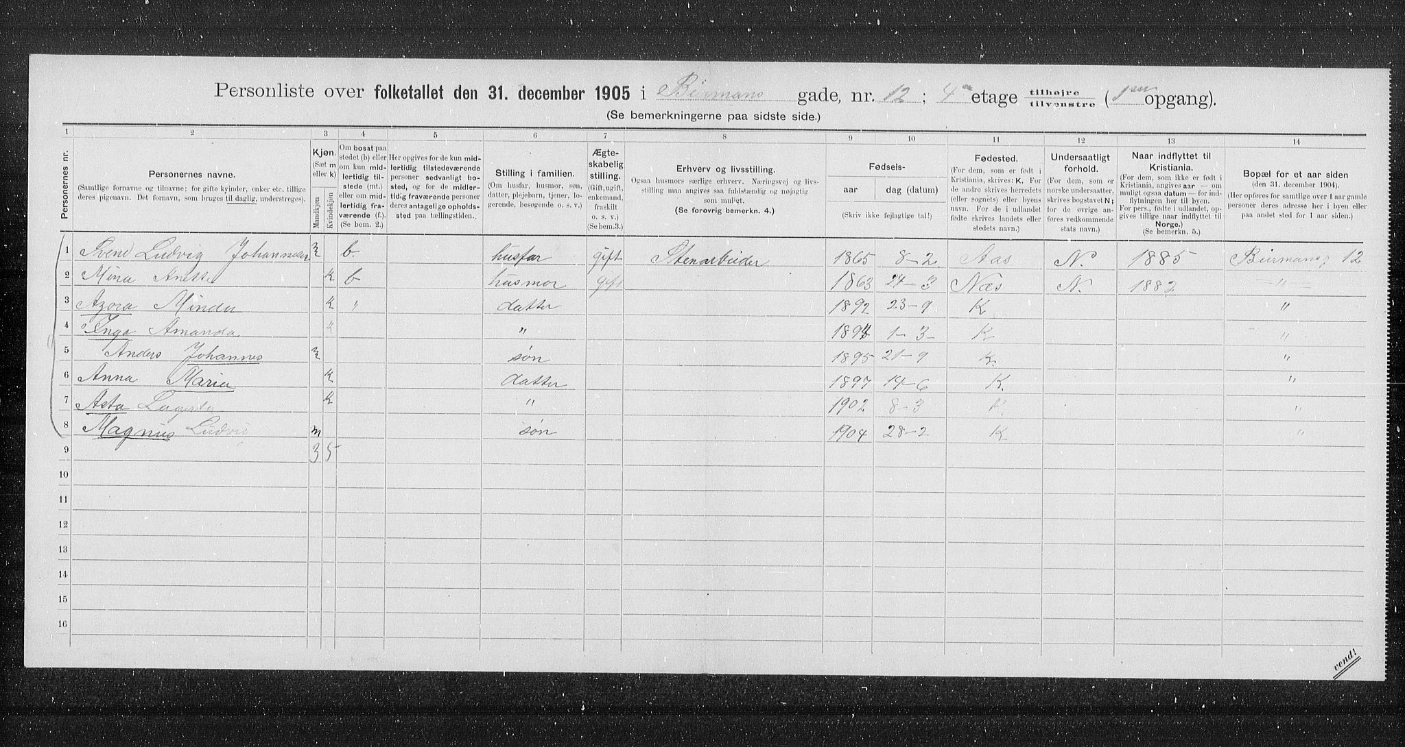 OBA, Municipal Census 1905 for Kristiania, 1905, p. 2374