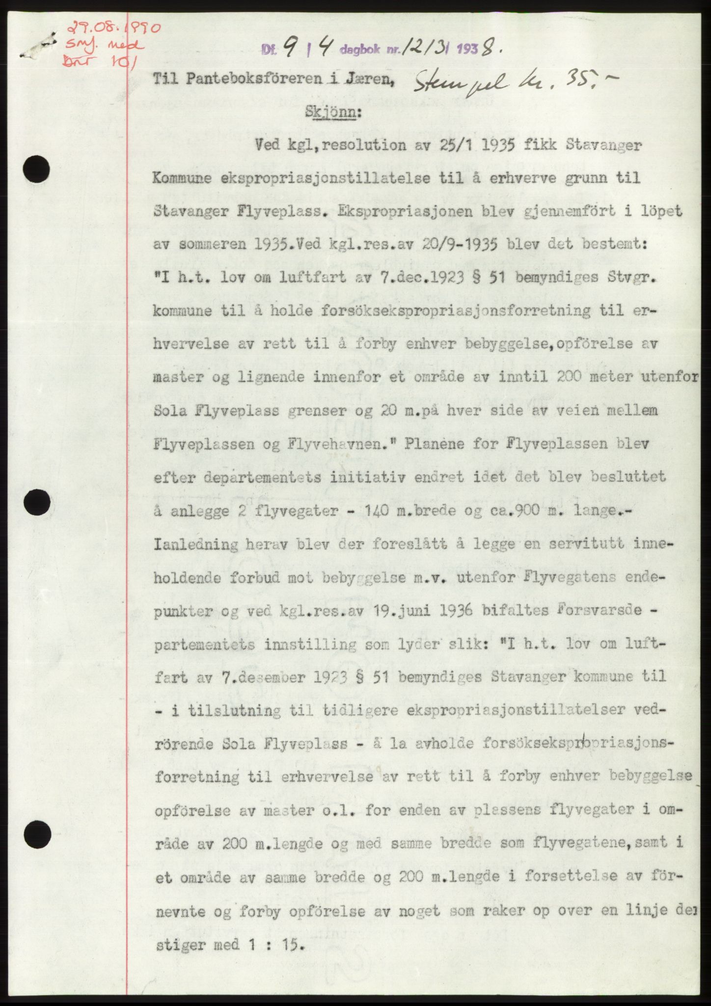 Jæren sorenskriveri, SAST/A-100310/03/G/Gba/L0070: Mortgage book, 1938-1938, Diary no: : 1213/1938