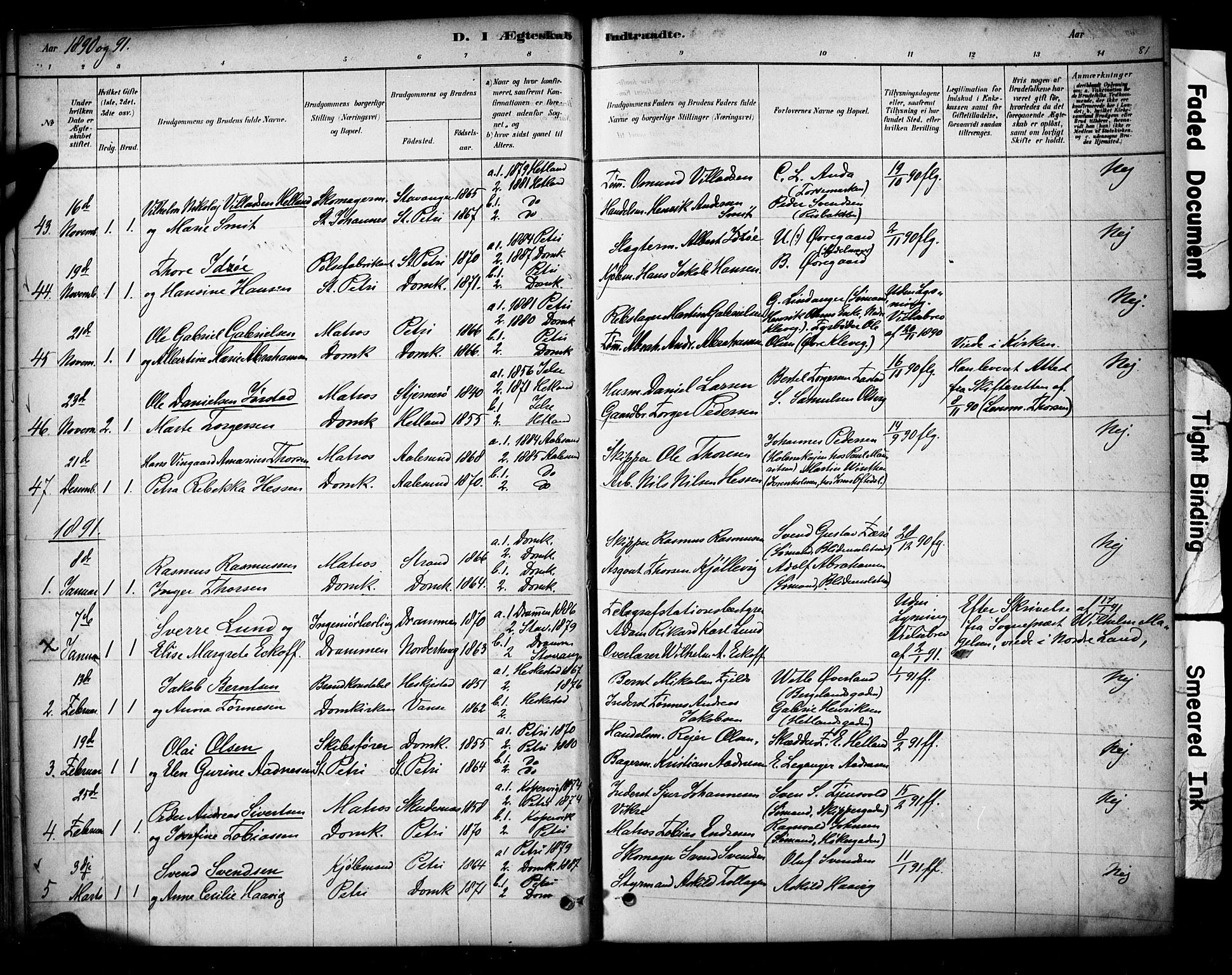 Domkirken sokneprestkontor, SAST/A-101812/001/30/30BA/L0029: Parish register (official) no. A 28, 1878-1904, p. 81