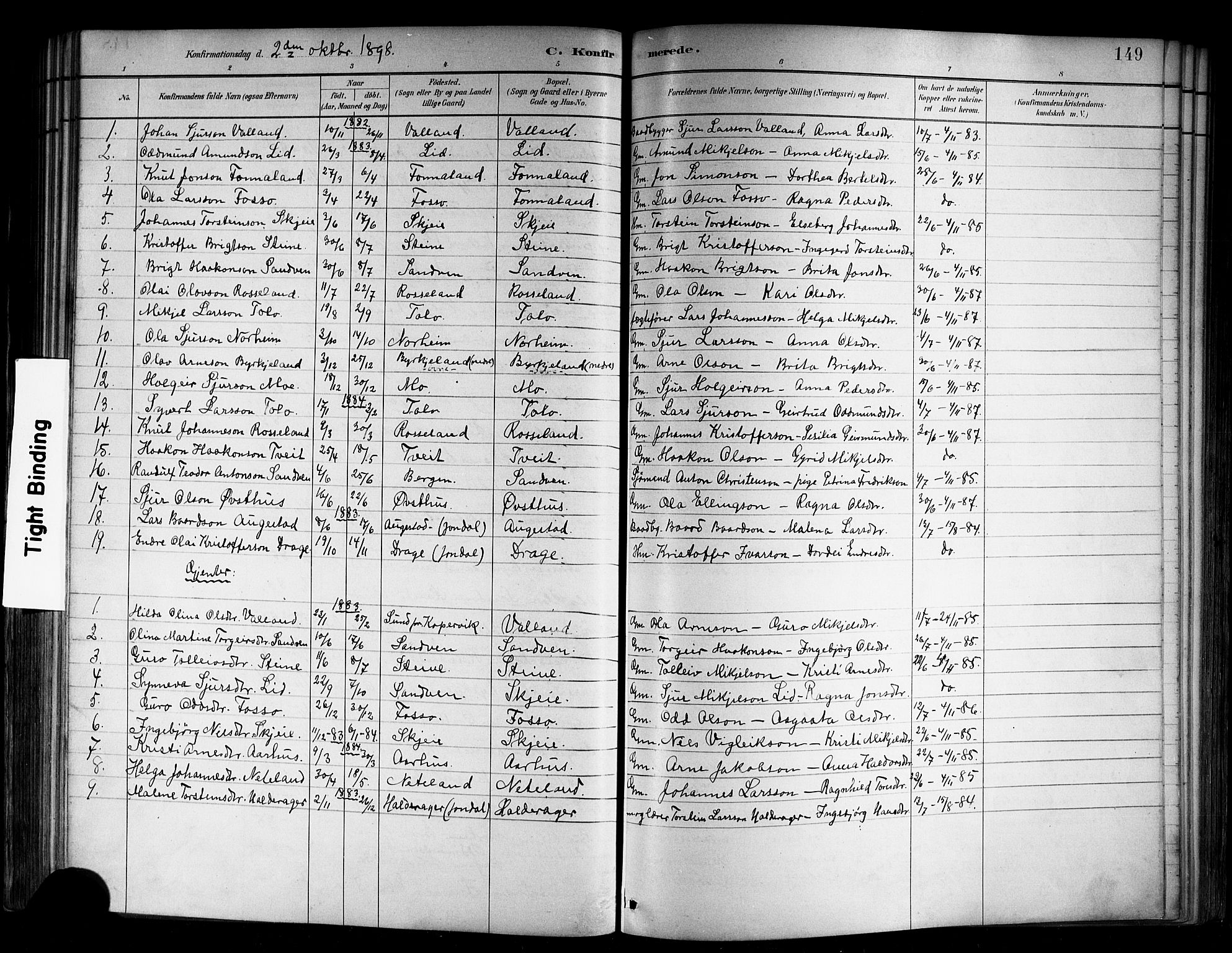 Kvam sokneprestembete, SAB/A-76201/H/Hab: Parish register (copy) no. B 3, 1884-1916, p. 149