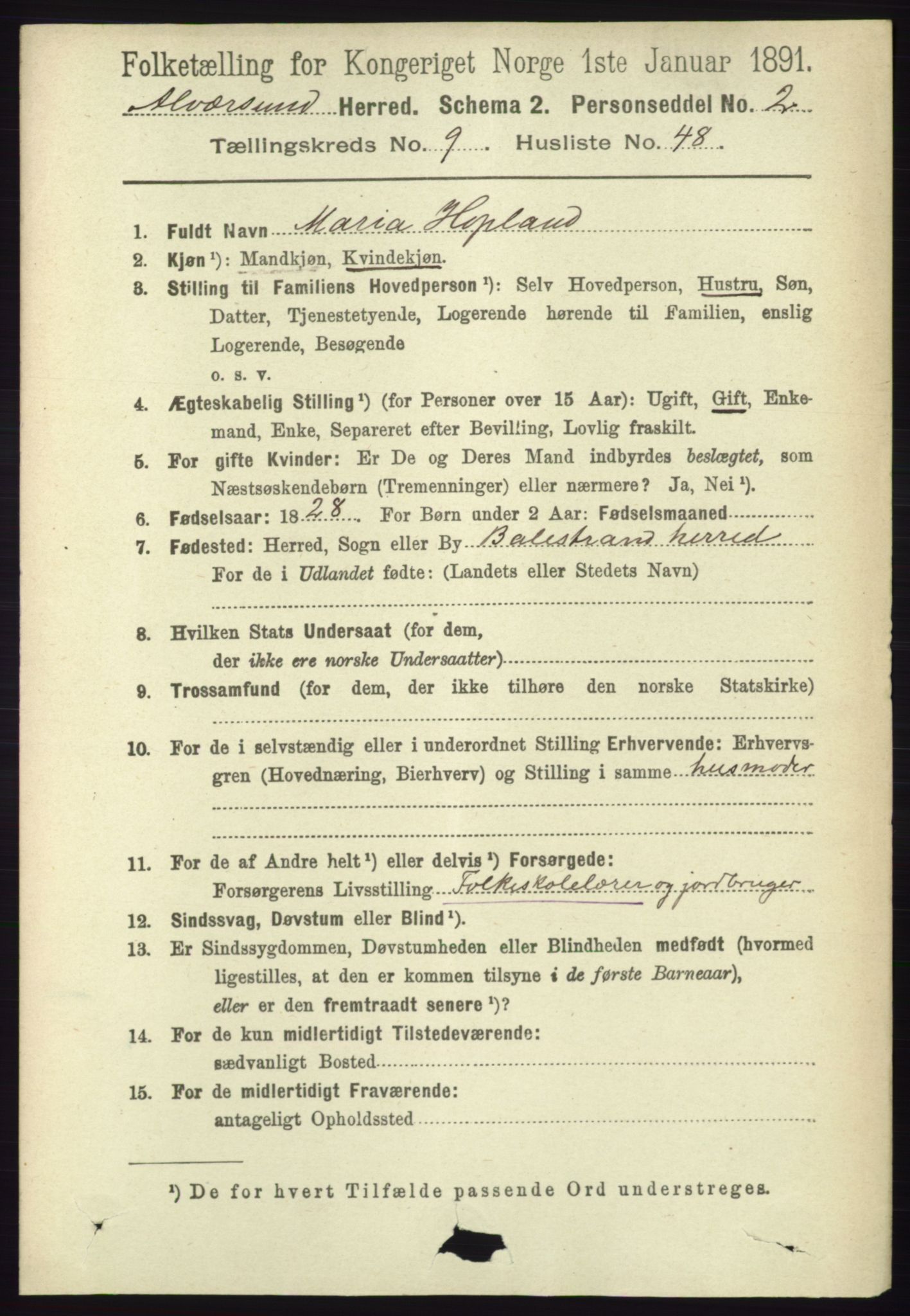 RA, 1891 census for 1257 Alversund, 1891, p. 3424