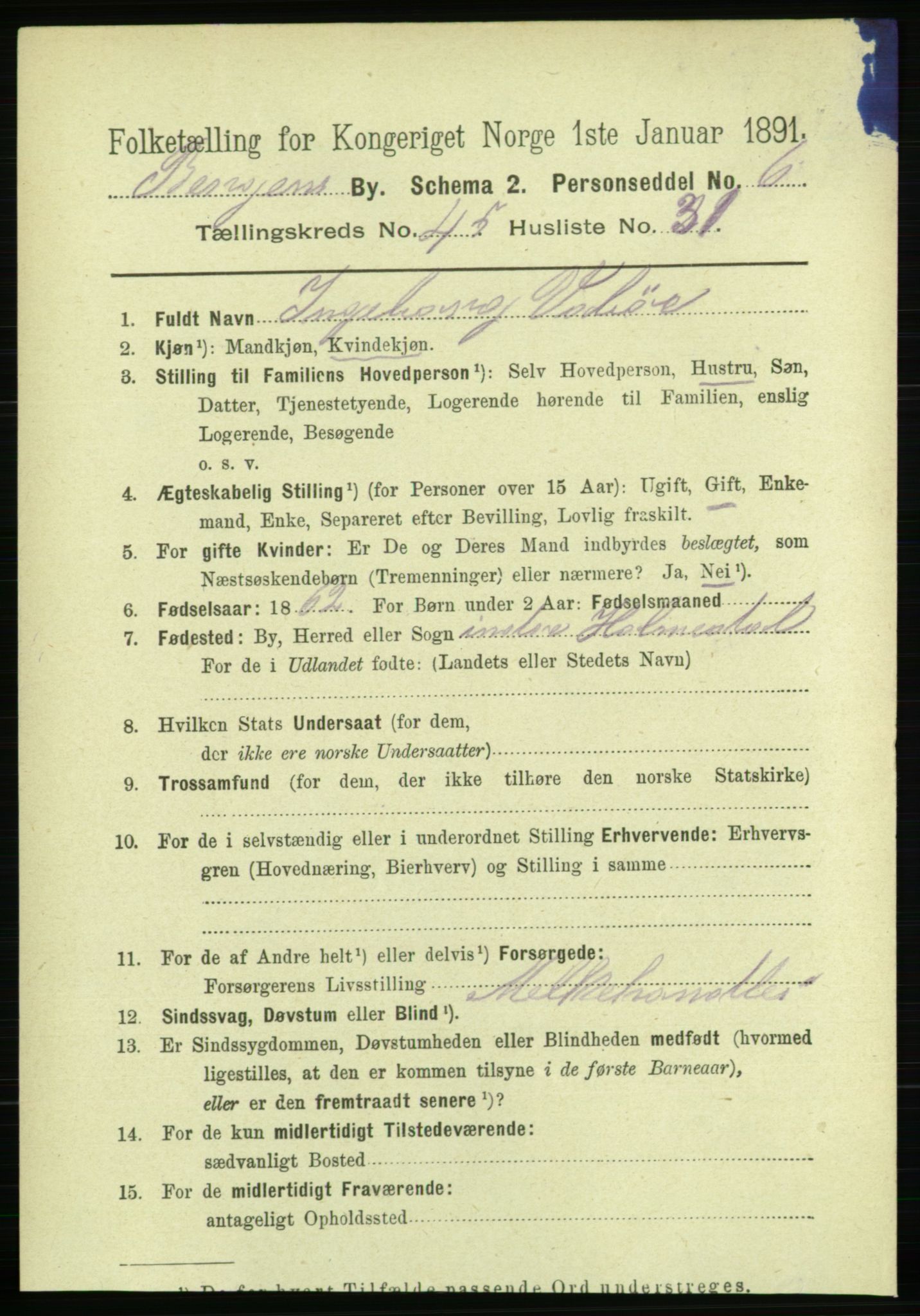 RA, 1891 Census for 1301 Bergen, 1891, p. 54227