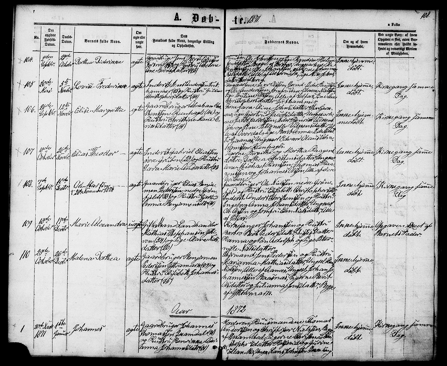 Ministerialprotokoller, klokkerbøker og fødselsregistre - Nordland, SAT/A-1459/827/L0393: Parish register (official) no. 827A05, 1863-1883, p. 108