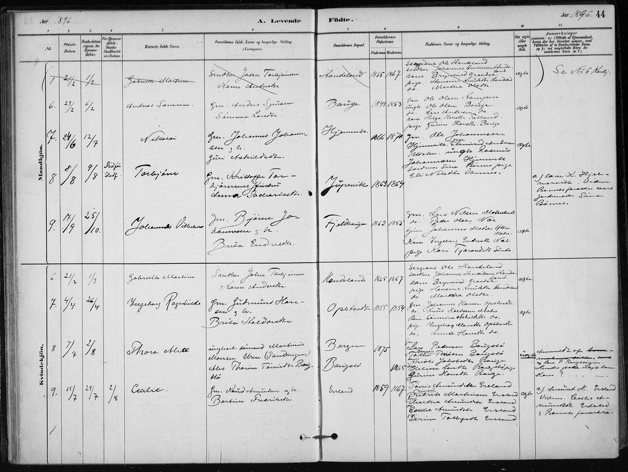 Skånevik sokneprestembete, SAB/A-77801/H/Haa: Parish register (official) no. C  1, 1879-1917, p. 44